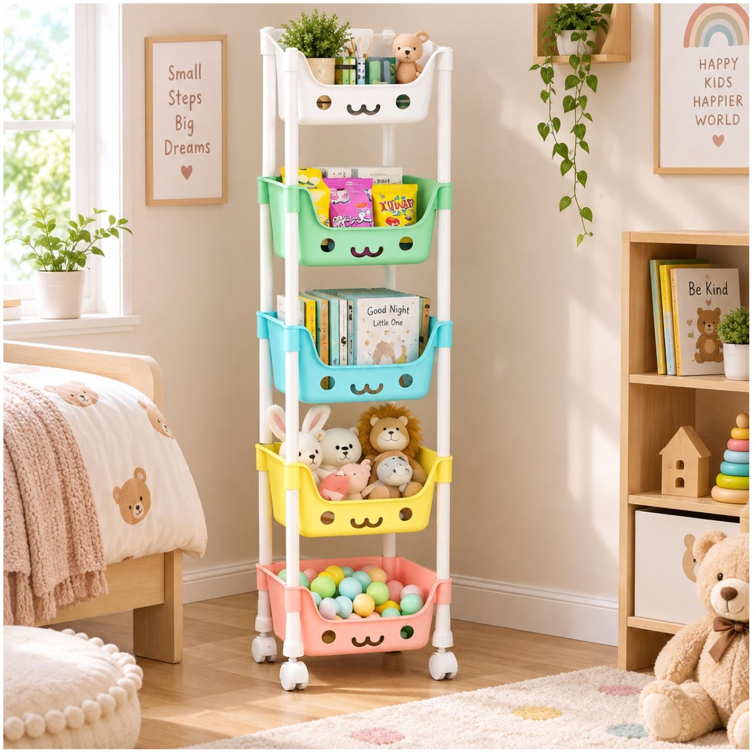 ESTANTE ORGANIZADOR DE JUGUETES KAWAII REFORZADO 5 NIVELES CON RUEDAS 125X31X21CM - 2