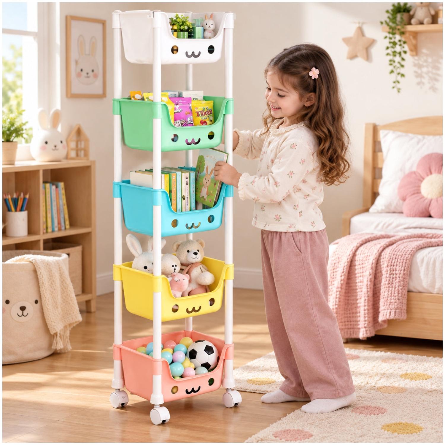 ESTANTE ORGANIZADOR DE JUGUETES KAWAII REFORZADO 5 NIVELES CON RUEDAS 125X31X21CM - 3