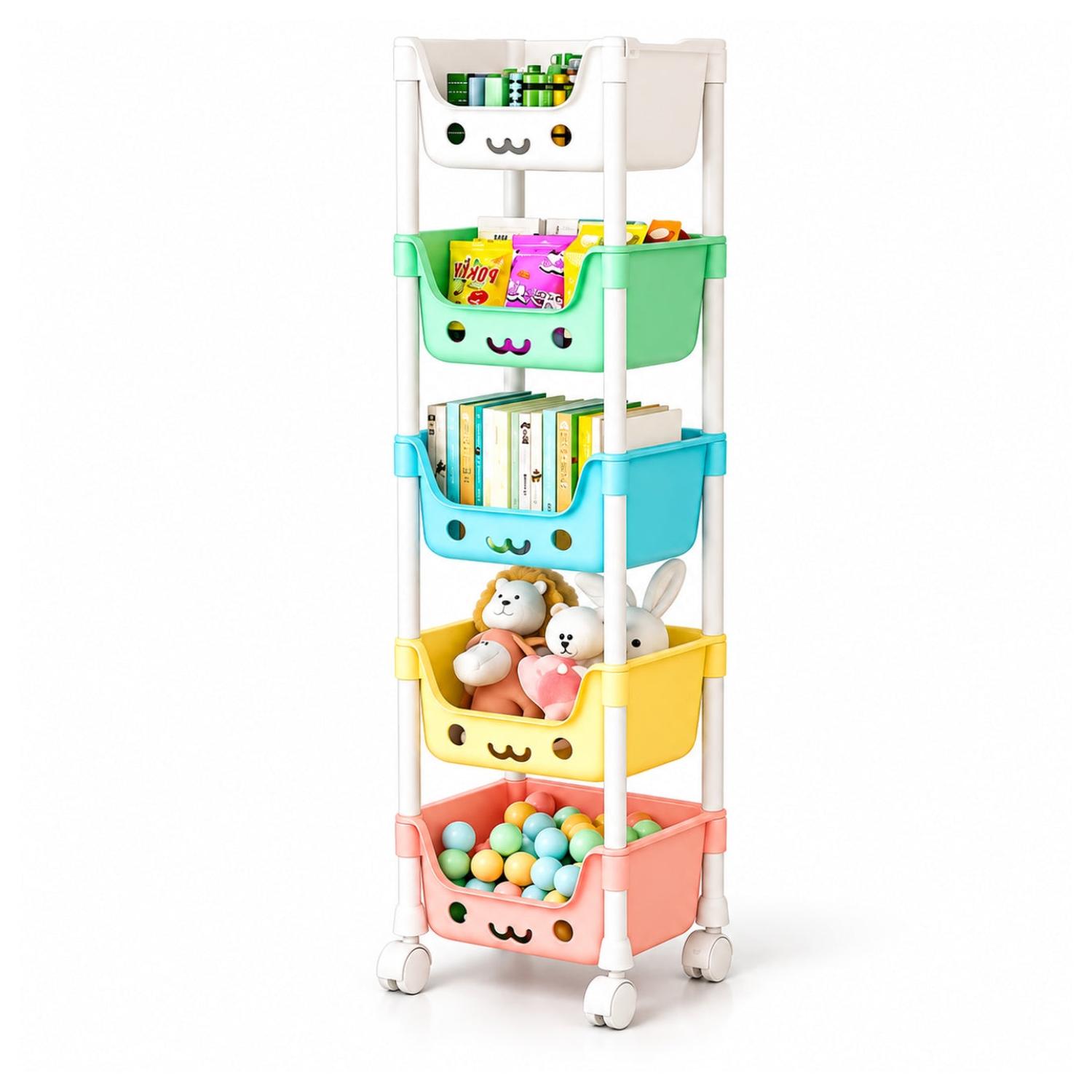 ESTANTE ORGANIZADOR DE JUGUETES KAWAII REFORZADO 5 NIVELES CON RUEDAS 125X31X21CM - 5