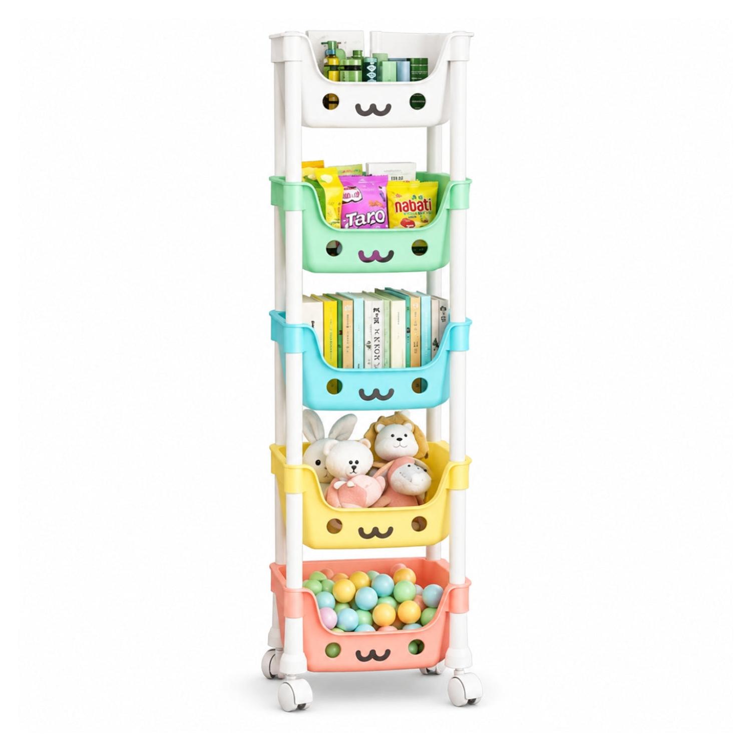 ESTANTE ORGANIZADOR DE JUGUETES KAWAII REFORZADO 5 NIVELES CON RUEDAS 125X31X21CM - 6