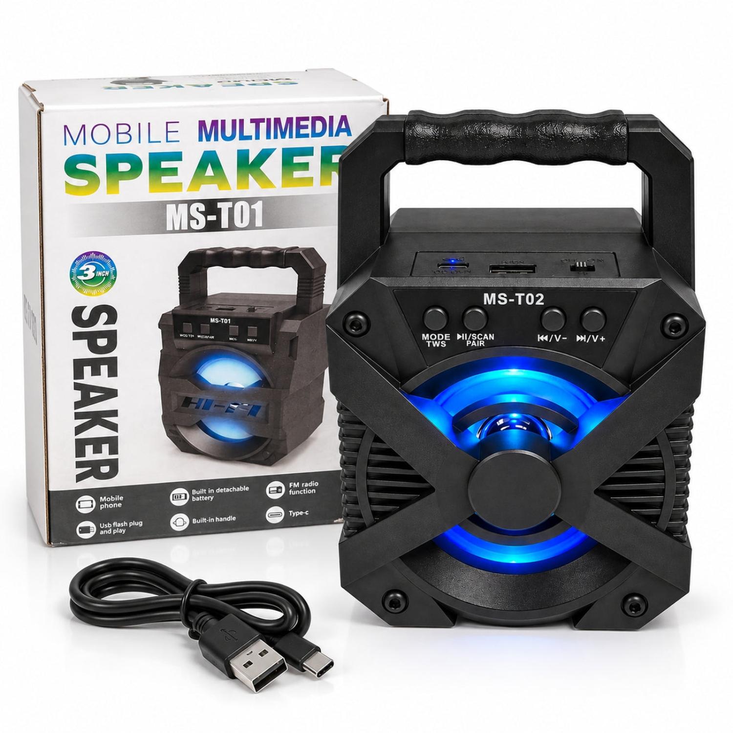 PARLANTE BLUETOOTH PORTÁTIL MS-T02 5W CON LUCES RGB RADIO FM USB Y TWS - 2