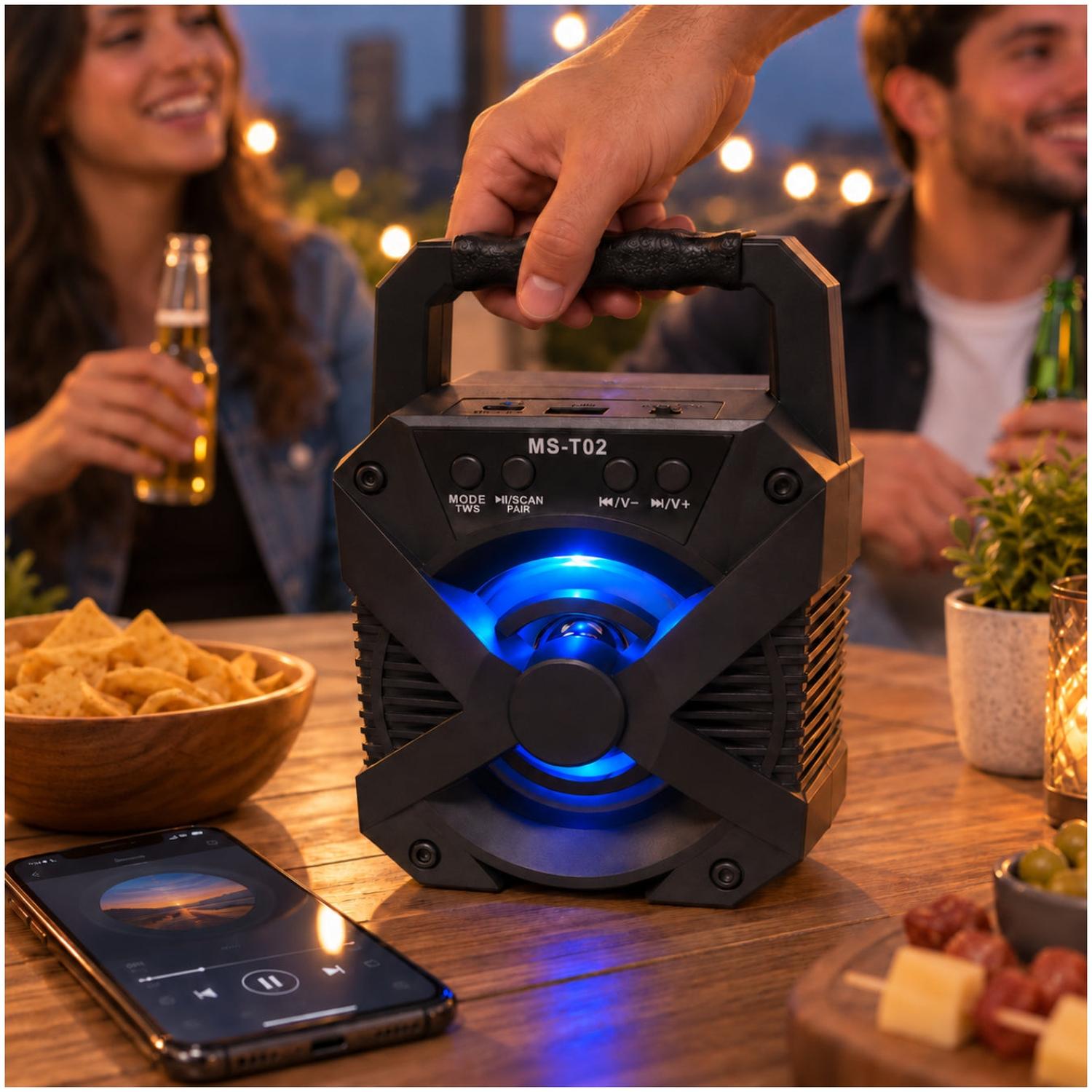 PARLANTE BLUETOOTH PORTÁTIL MS-T02 5W CON LUCES RGB RADIO FM USB Y TWS - 3