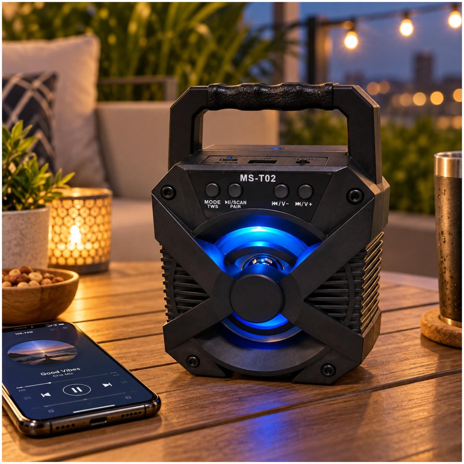 PARLANTE BLUETOOTH PORTÁTIL MS-T02 5W CON LUCES RGB RADIO FM USB Y TWS - 5