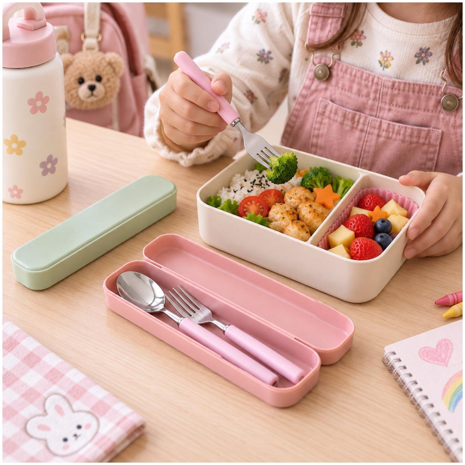 PACK X2 SET DE CUBIERTOS INFANTILES CON ESTUCHE COLORES SURTIDOS - 4
