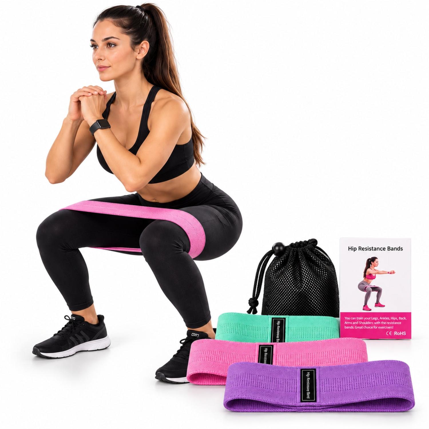 PACK 3 BANDAS DE RESISTENCIA PARA GLÚTEOS Y PIERNAS YOGA PILATES CON 3 NIVELES - 1