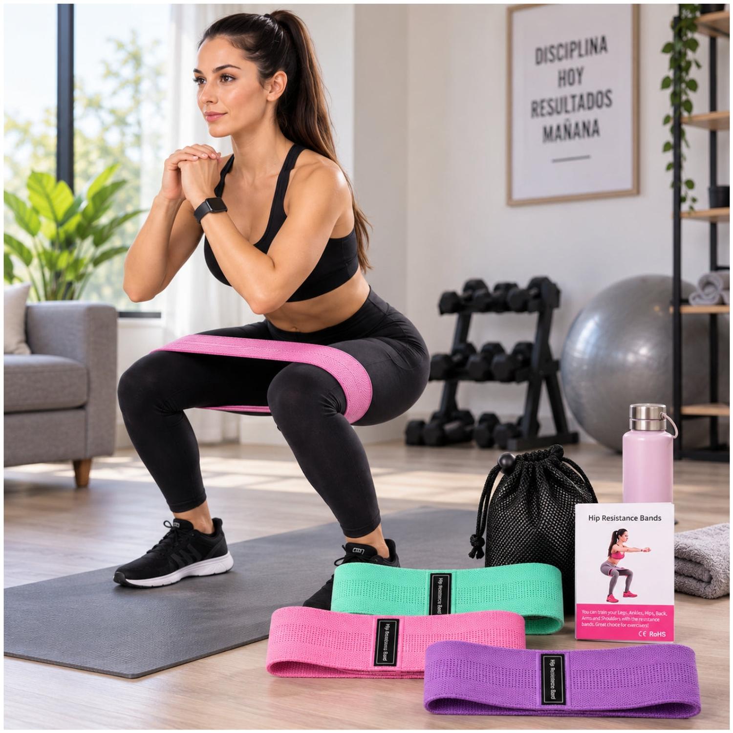 PACK 3 BANDAS DE RESISTENCIA PARA GLÚTEOS Y PIERNAS YOGA PILATES CON 3 NIVELES - 2