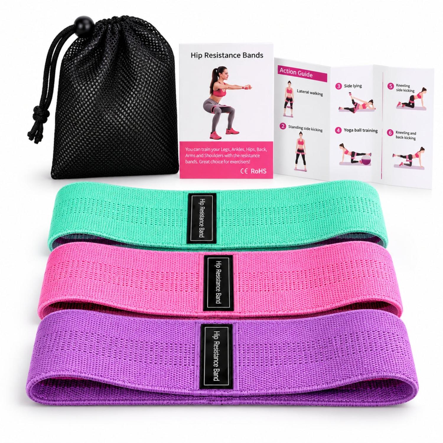 PACK 3 BANDAS DE RESISTENCIA PARA GLÚTEOS Y PIERNAS YOGA PILATES CON 3 NIVELES - 4