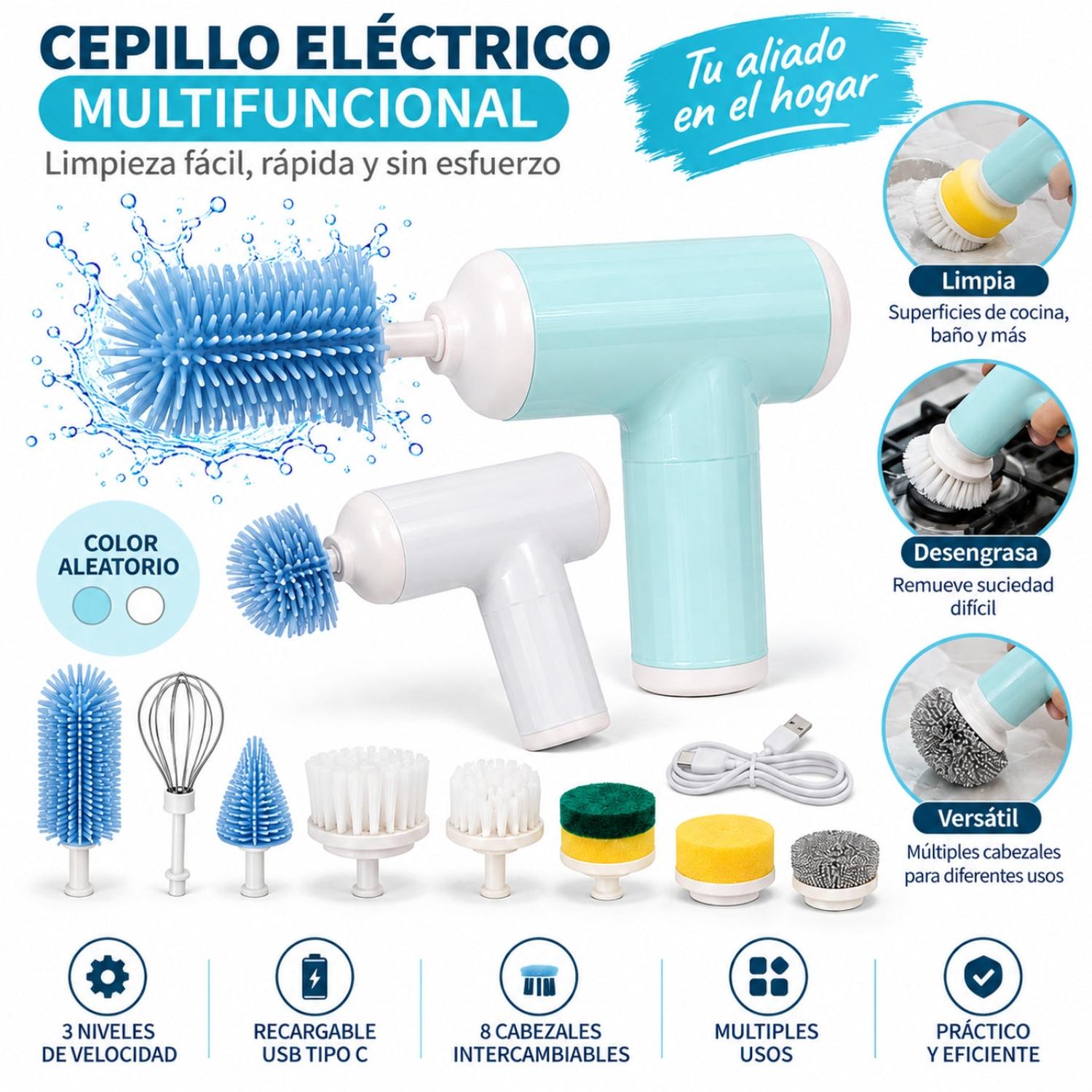 CEPILLO ELÉCTRICO MULTIFUNCIONAL INALÁMBRICO RECARGABLE 8 EN 1 COLOR ALEATORIO - 2
