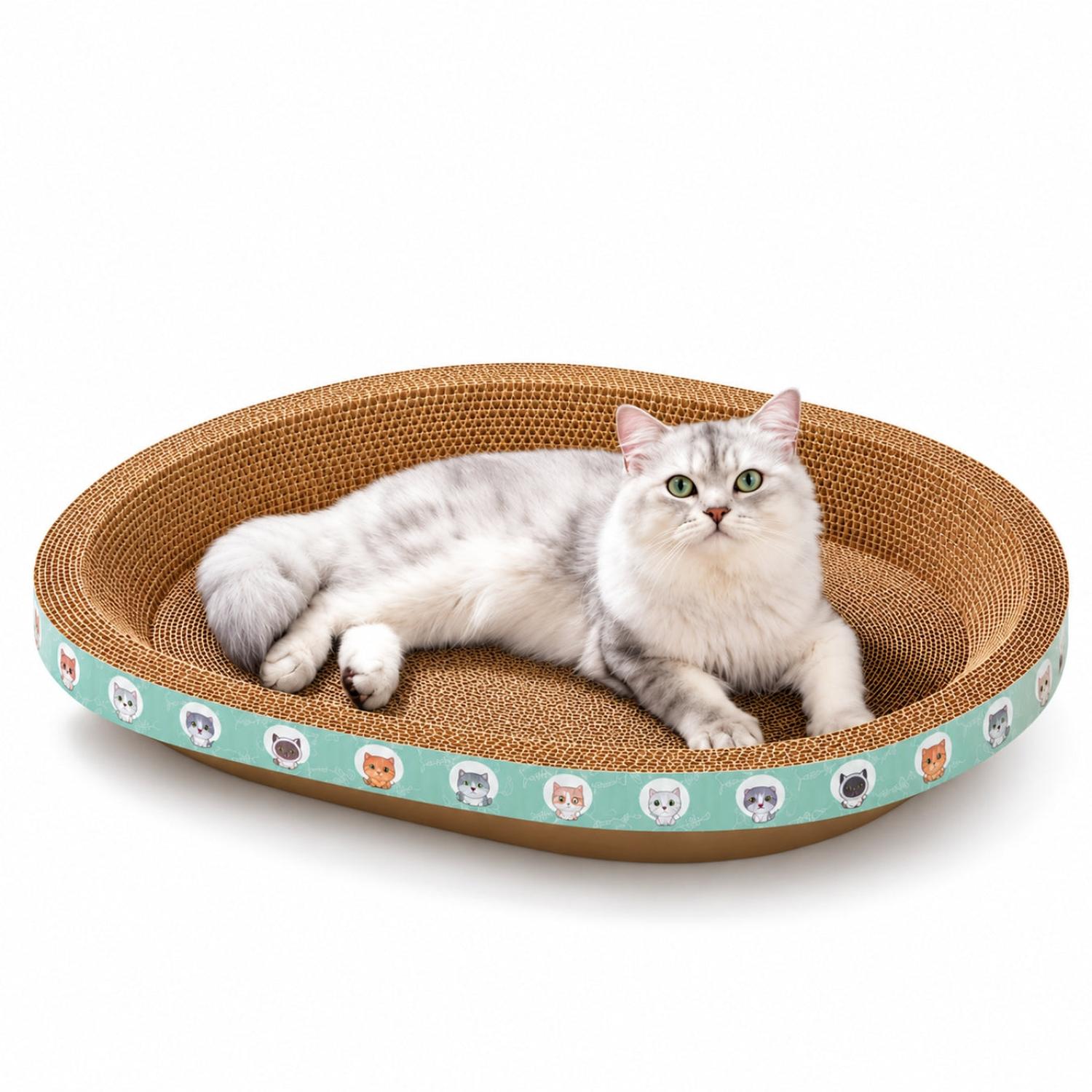 CAMA RASCADOR OVALADO PARA GATO CORRUGADO DE ALTA DENSIDAD 30X50CM - 1