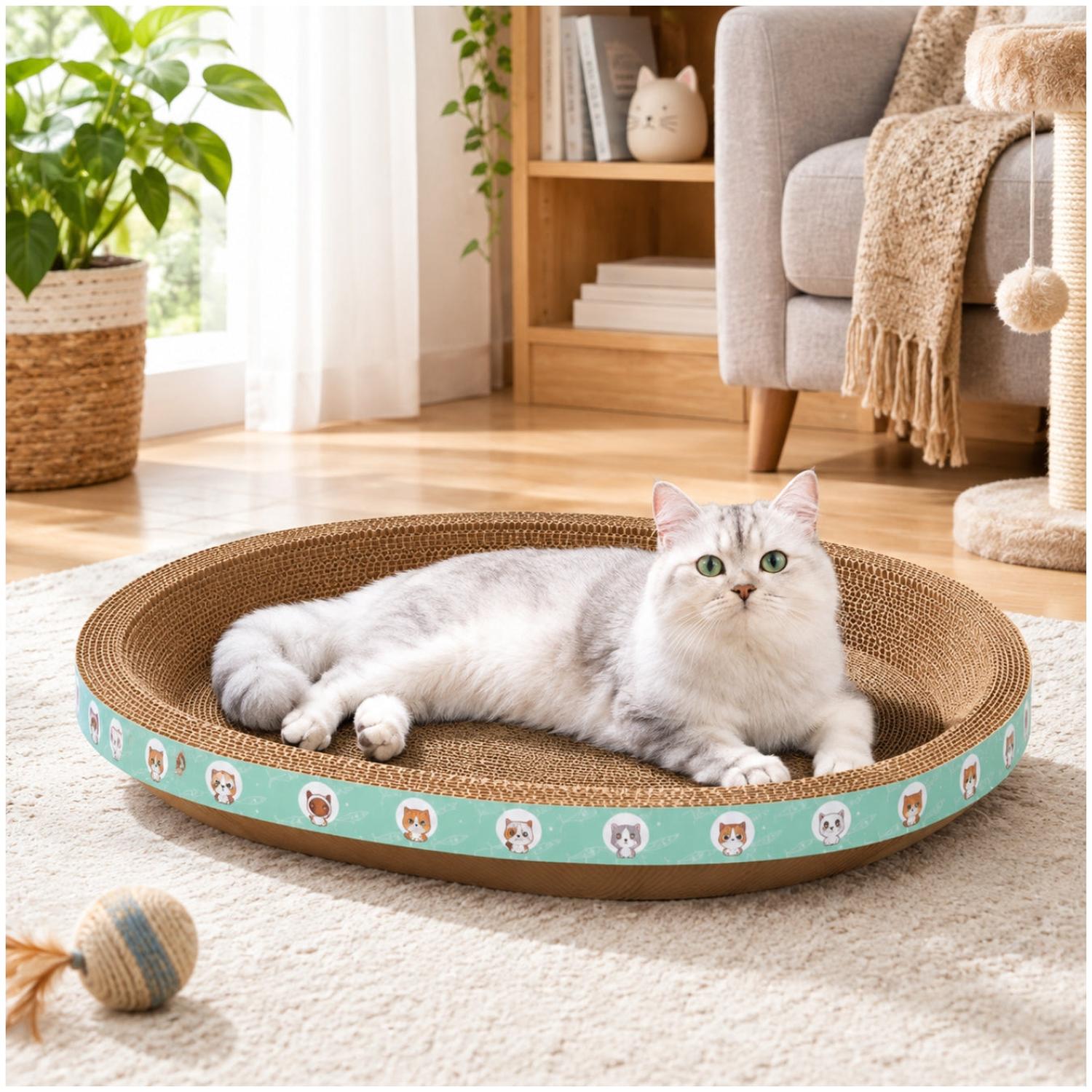 CAMA RASCADOR OVALADO PARA GATO CORRUGADO DE ALTA DENSIDAD 30X50CM - 4