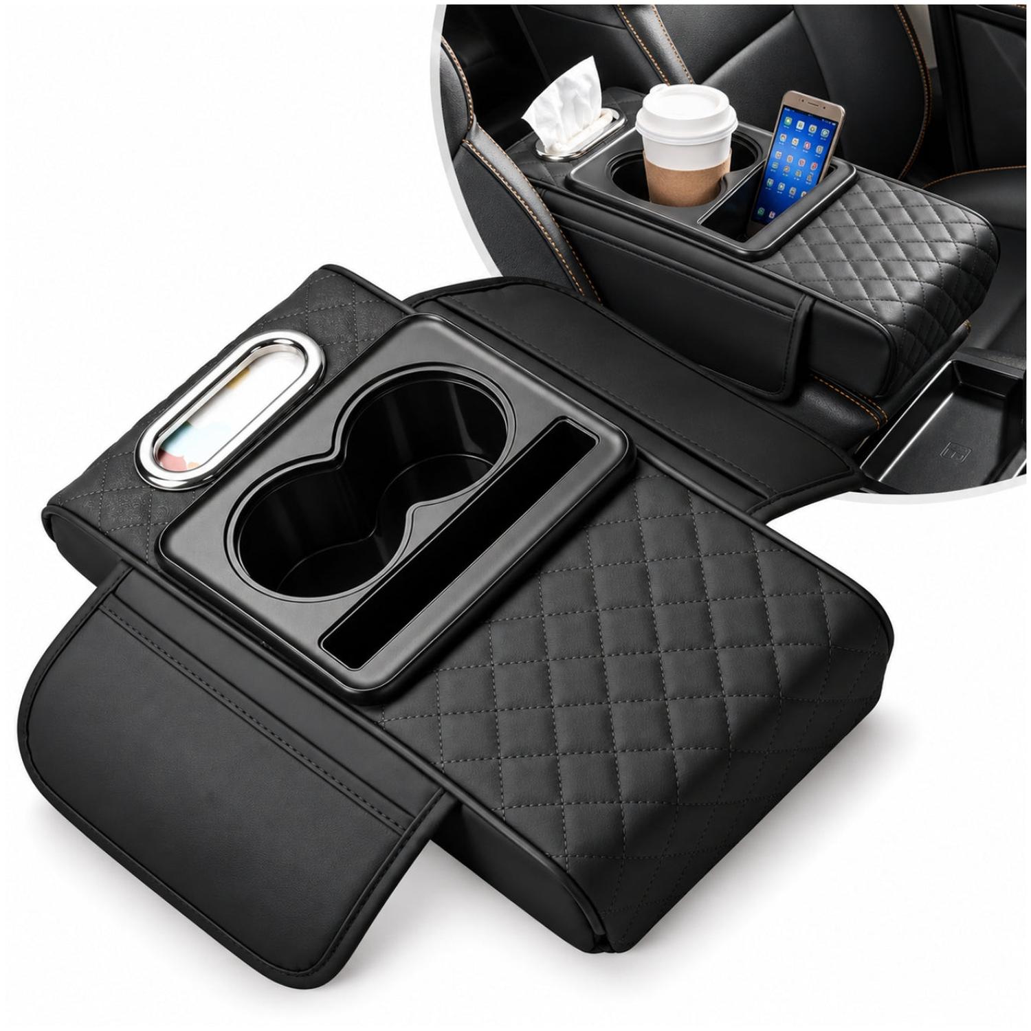 ORGANIZADOR MULTIFUNCIONAL PARA APOYABRAZOS DE AUTO CON PORTAVASOS Y PORTAPAÑUELOS - 4