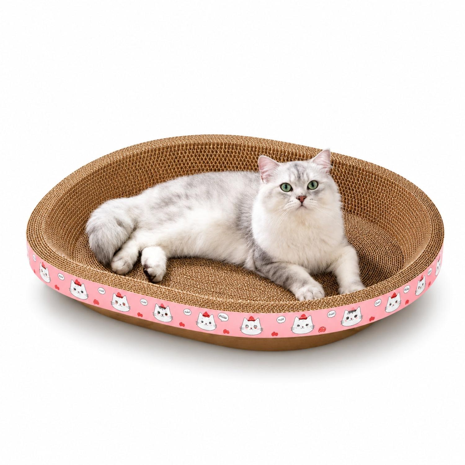 CAMA RASCADOR OVALADO PARA GATO CORRUGADO DE ALTA DENSIDAD 40X60CM - 1