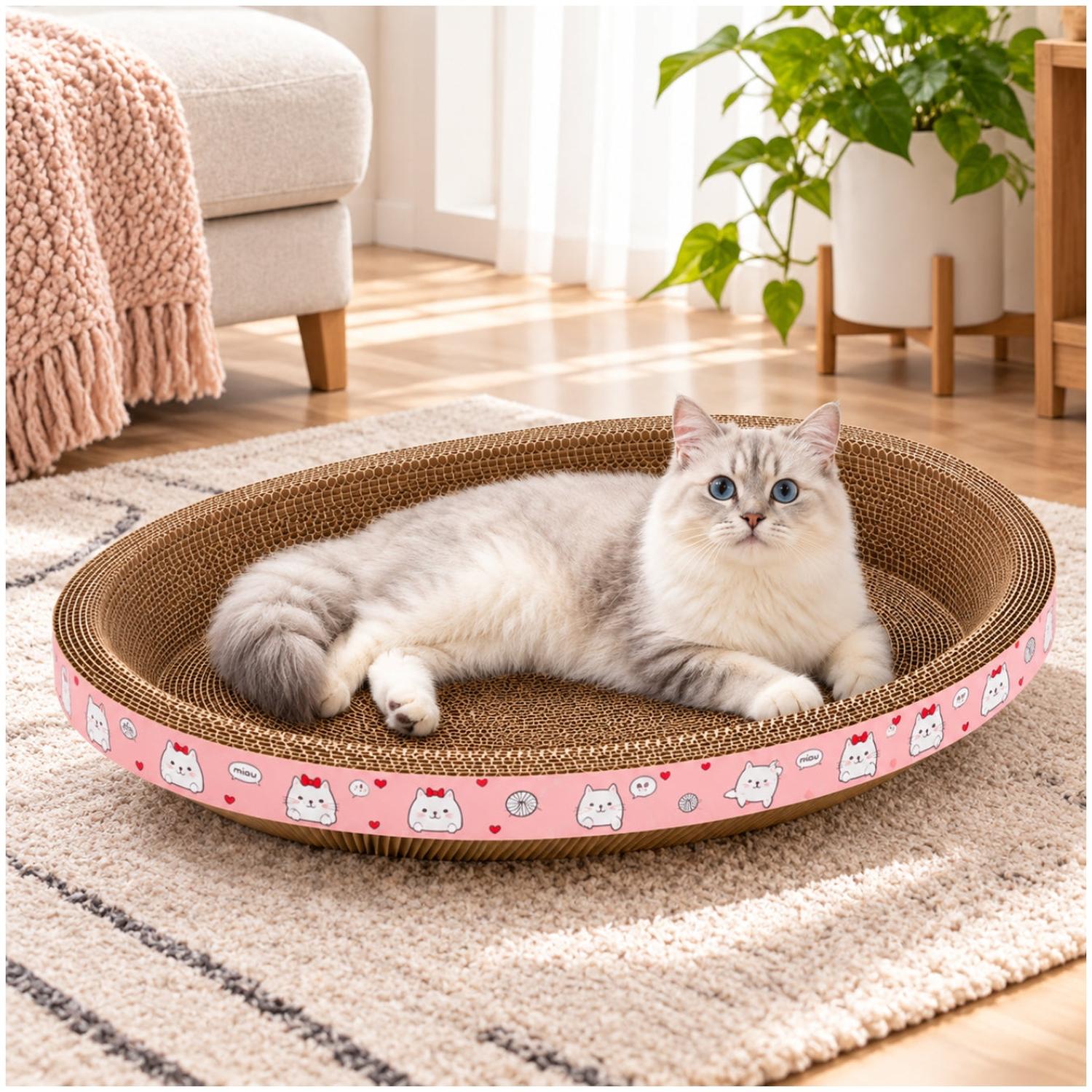 CAMA RASCADOR OVALADO PARA GATO CORRUGADO DE ALTA DENSIDAD 40X60CM - 4