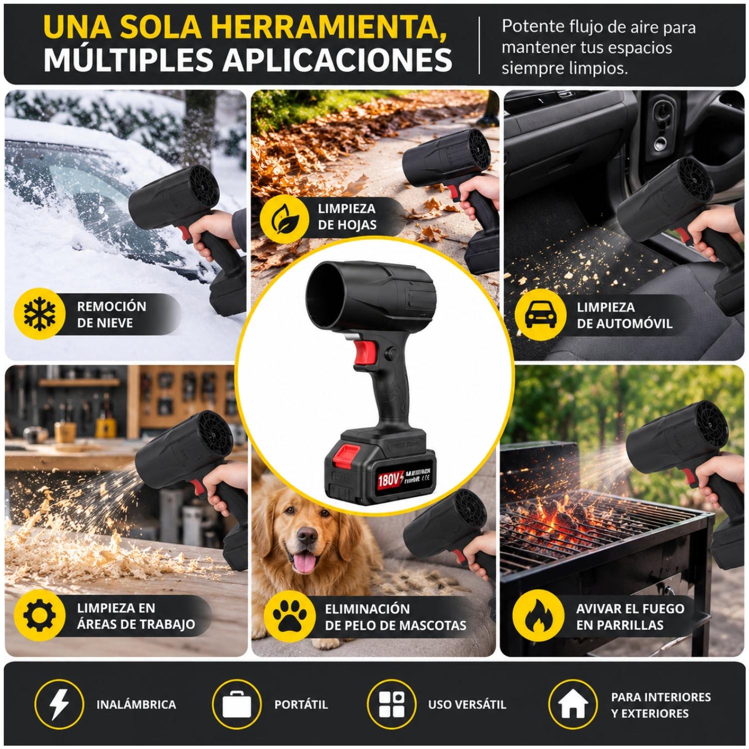 PISTOLA SOPLADOR DE POLVO TURBO INALÁMBRICA PORTÁTIL 180V MULTIFUNCIONAL CON MALETÍN - 3