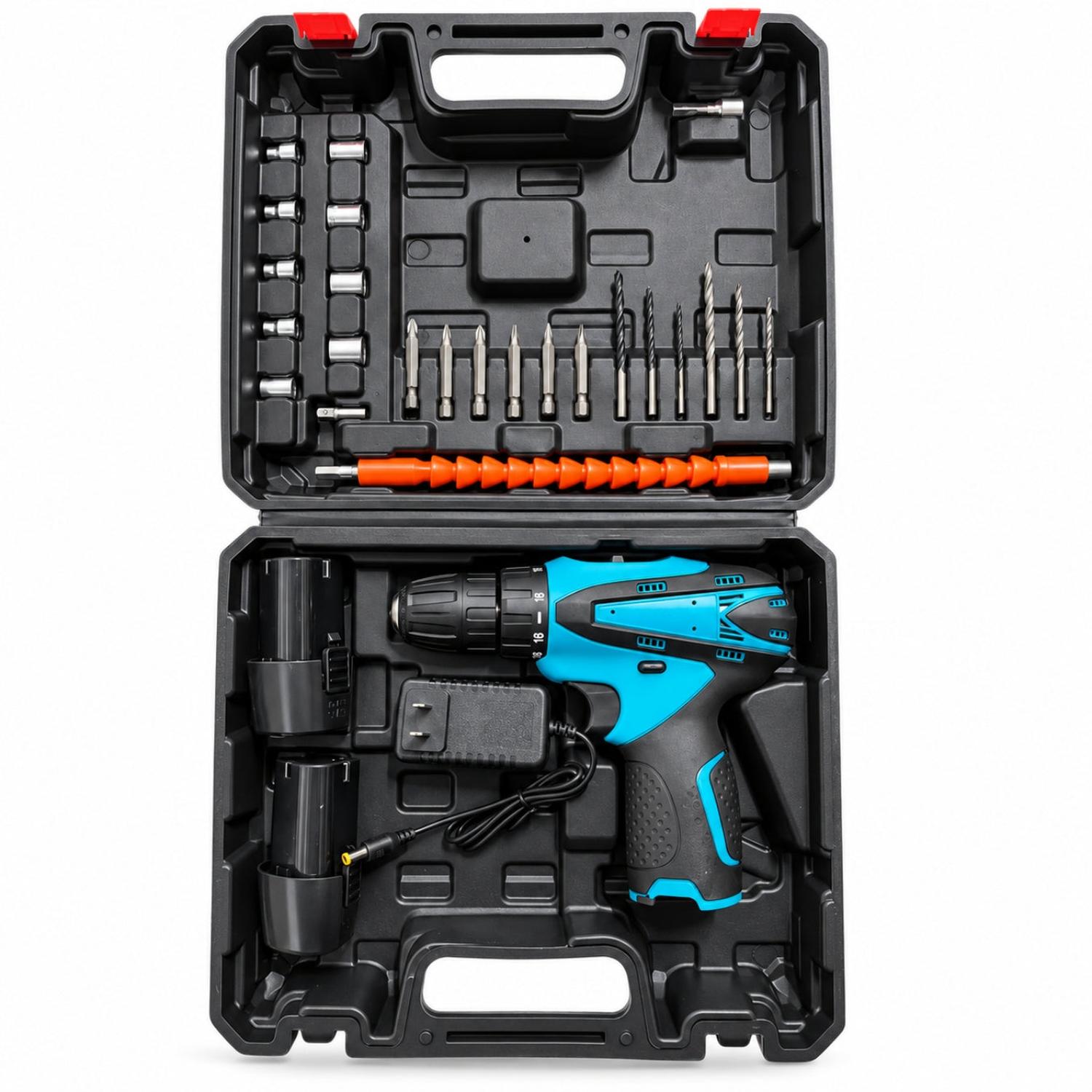 KIT TALADRO ATORNILLADOR ERGONÓMICO AZUL INALÁMBRICO 48V CON 2 BATERÍAS CON MALETÍN Y ACCESORIOS - 3