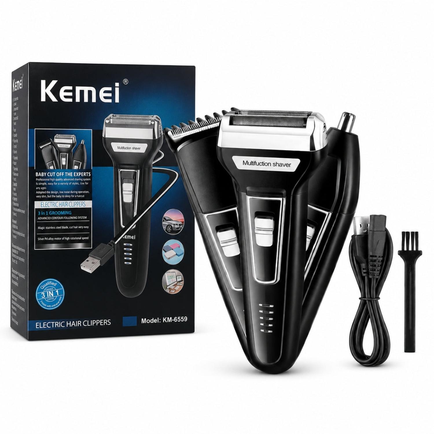 MÁQUINA AFEITADORA RASURADORA ELÉCTRICA 3 EN 1 RECARGABLE KEMEI 6559 - 5