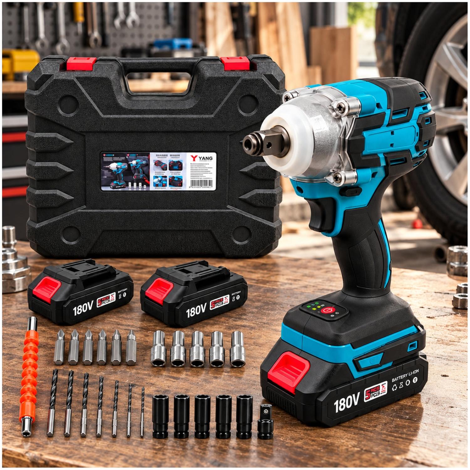 KIT LLAVE DE IMPACTO AZUL INALÁMBRICA 1/2' DOBLE BATERÍA 180V TALADRO ATORNILLADOR - 3