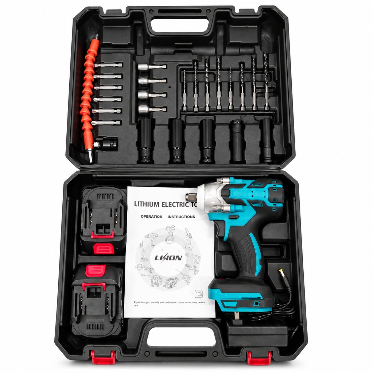 KIT LLAVE DE IMPACTO AZUL INALÁMBRICA 1/2' DOBLE BATERÍA 180V TALADRO ATORNILLADOR - 5