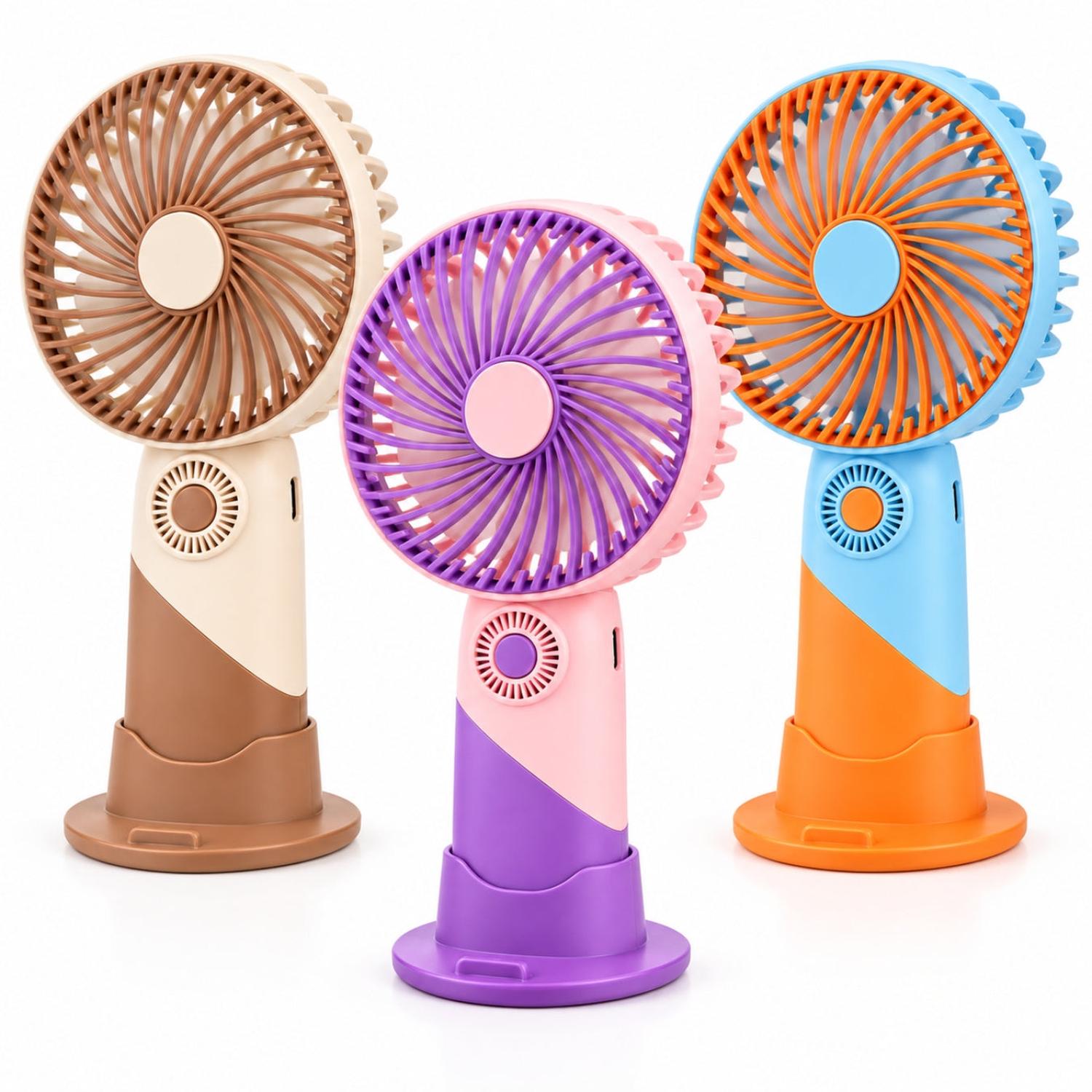 MINI VENTILADOR PORTÁTIL RECARGABLE USB 3 VELOCIDADES CON BASE PARA CELULAR COLOR ALEATORIO - 1