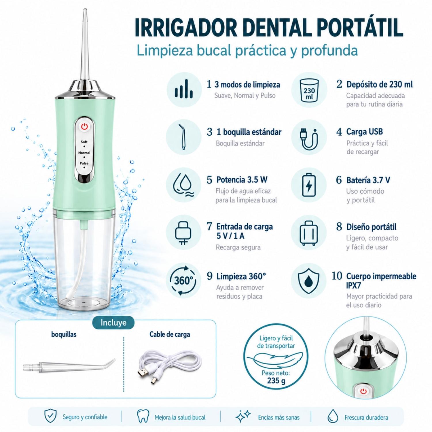 IRRIGADOR ORAL BUCAL PARA LIMPIEZA DENTAL PORTÁTIL INALÁMBRICO - 2