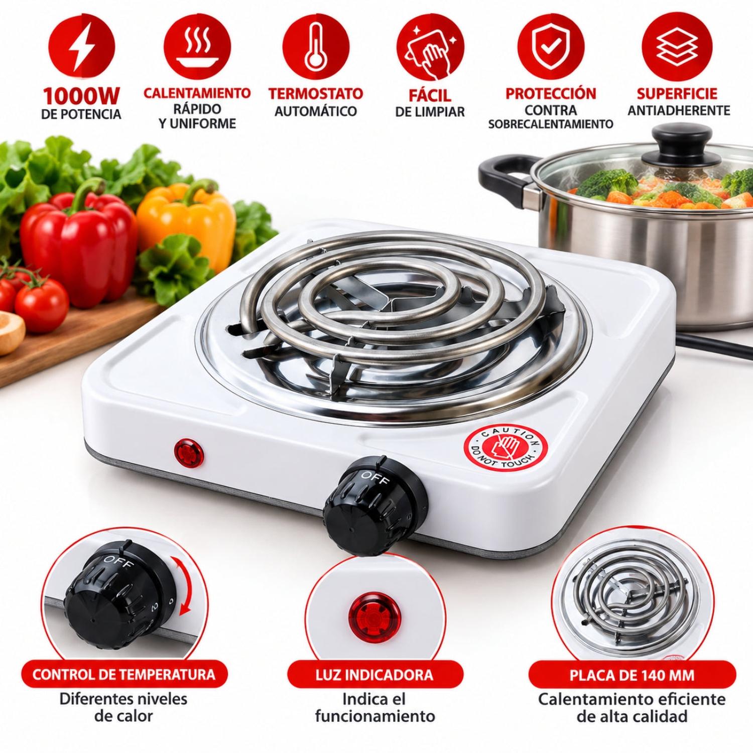 COCINA ELÉCTRICA 1 HORNILLAS 1000W GFT-1010B CON CONTROL DE TEMPERATURA - 2