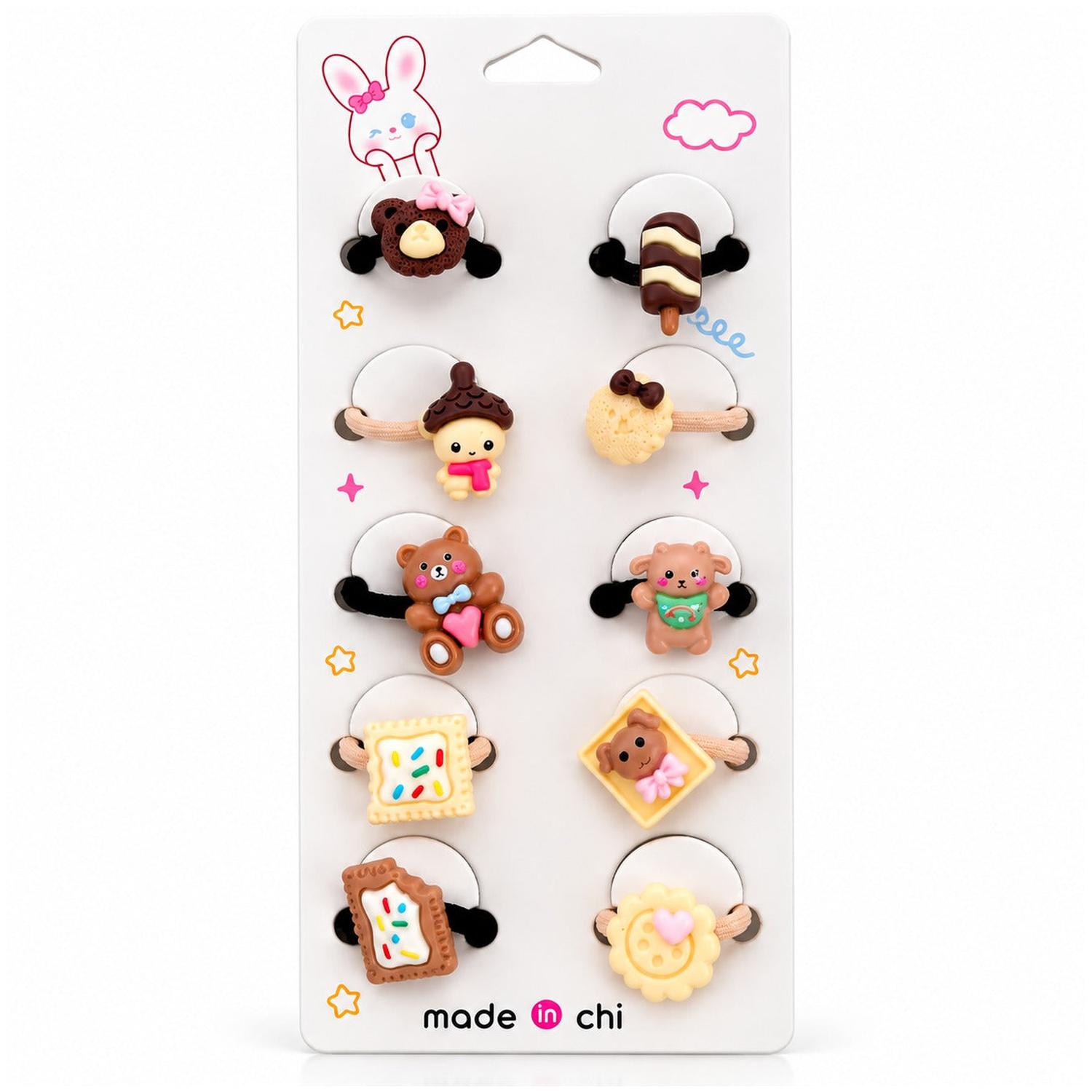 SET DE 10 COLETS PARA NIÑAS CON FIGURAS 3D DE OSITOS, DULCES Y DISEÑOS KAWAII - 1