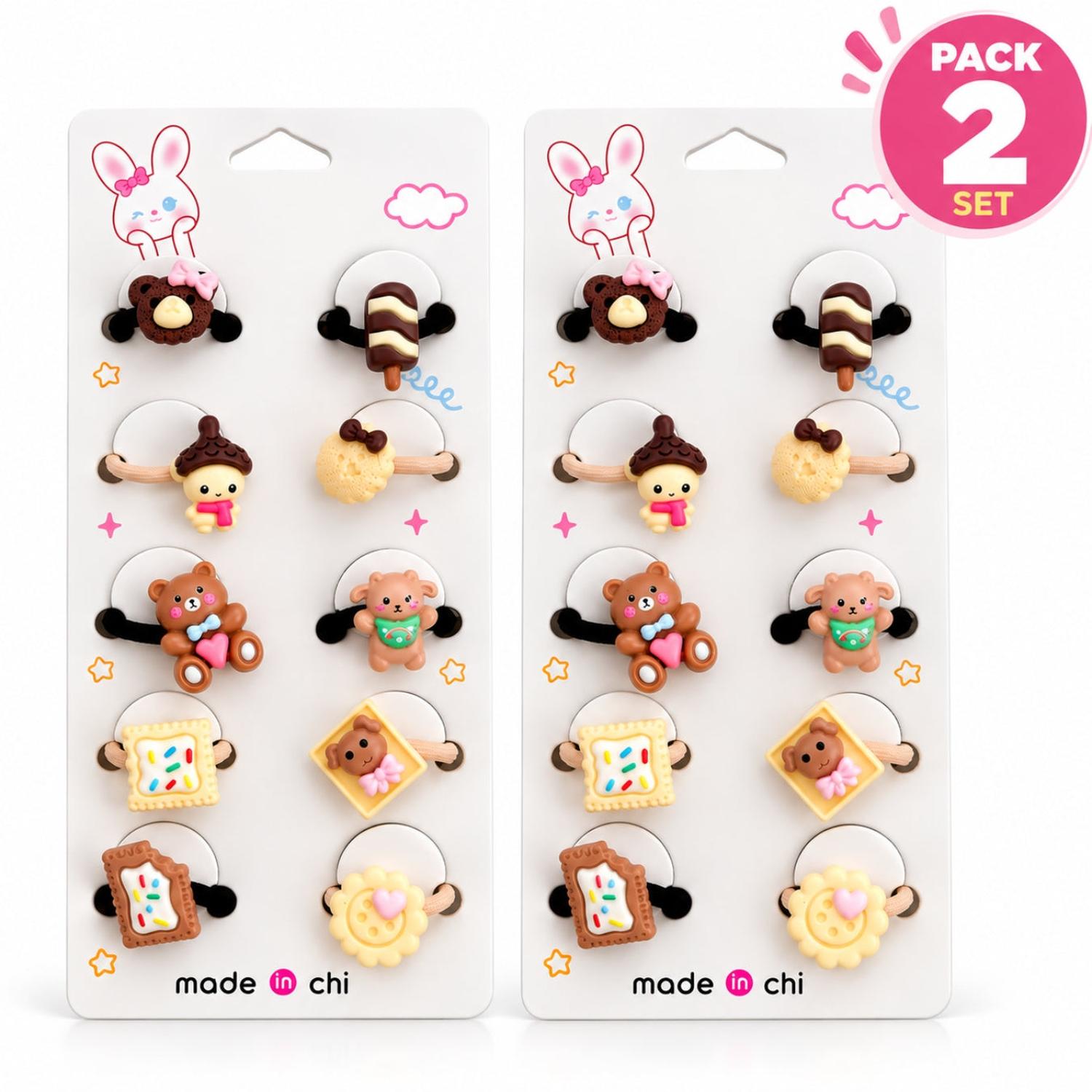 SET DE 20 COLETS PARA NIÑAS CON FIGURAS 3D DE OSITOS, DULCES Y DISEÑOS KAWAII - 5