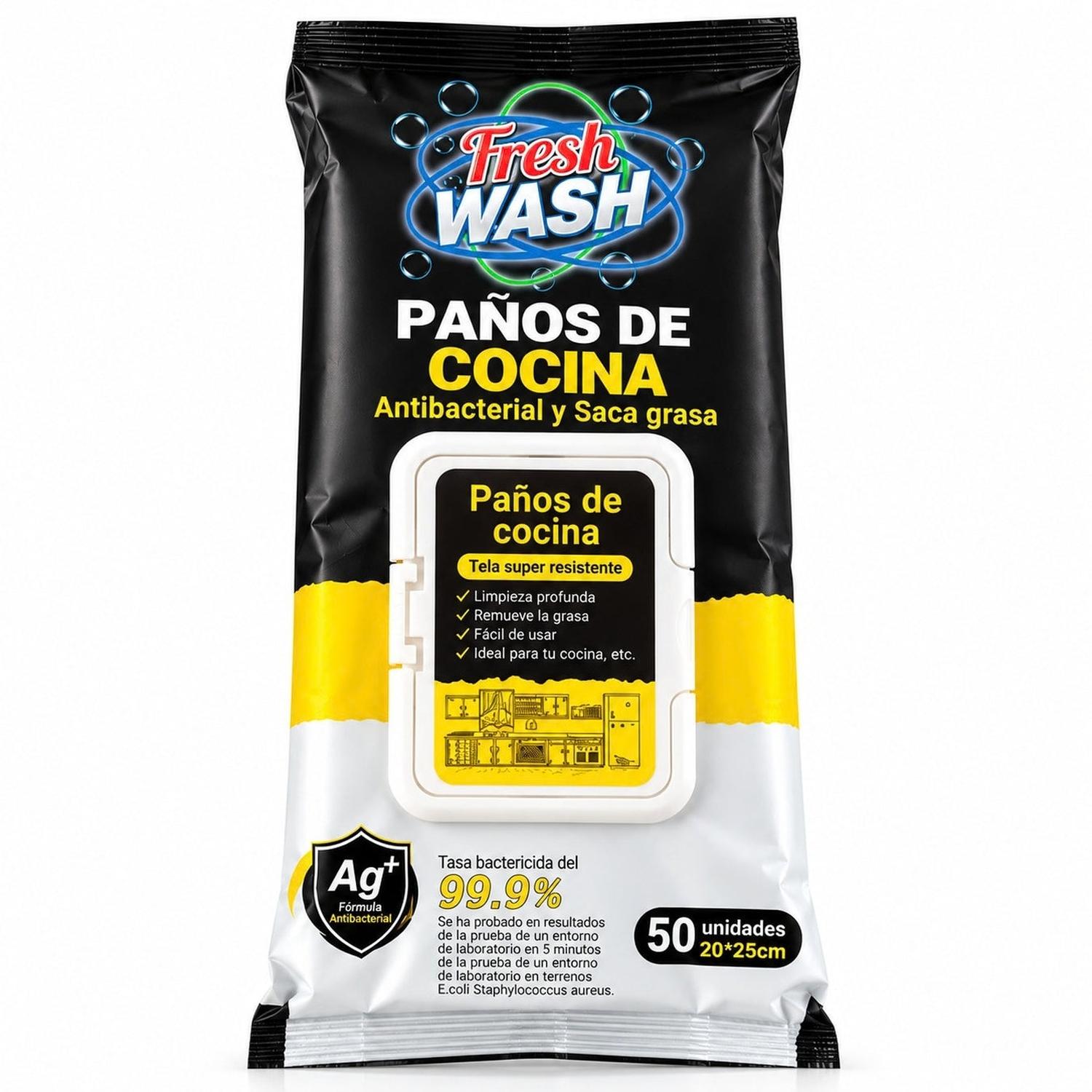 PACK X2 PAÑOS HÚMEDOS ANTIBACTERIALES FRESH WASH PARA COCINA ANTIGRASA 100 UNIDADES - 6