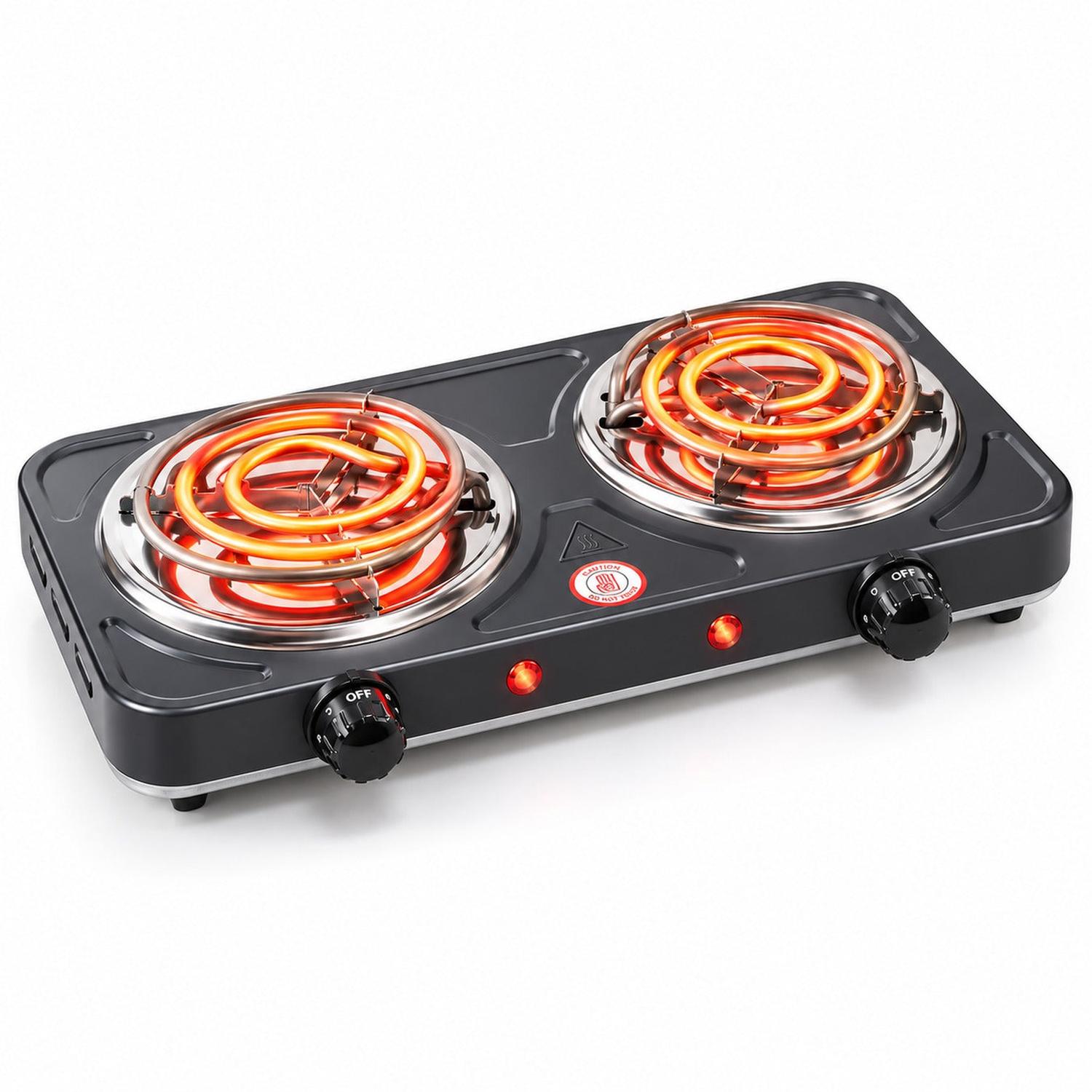 COCINA ELÉCTRICA NEGRA DOBLE HORNILLA 2000W PORTÁTIL 2 PLACAS TEMPERATURA REGULABLE - 1