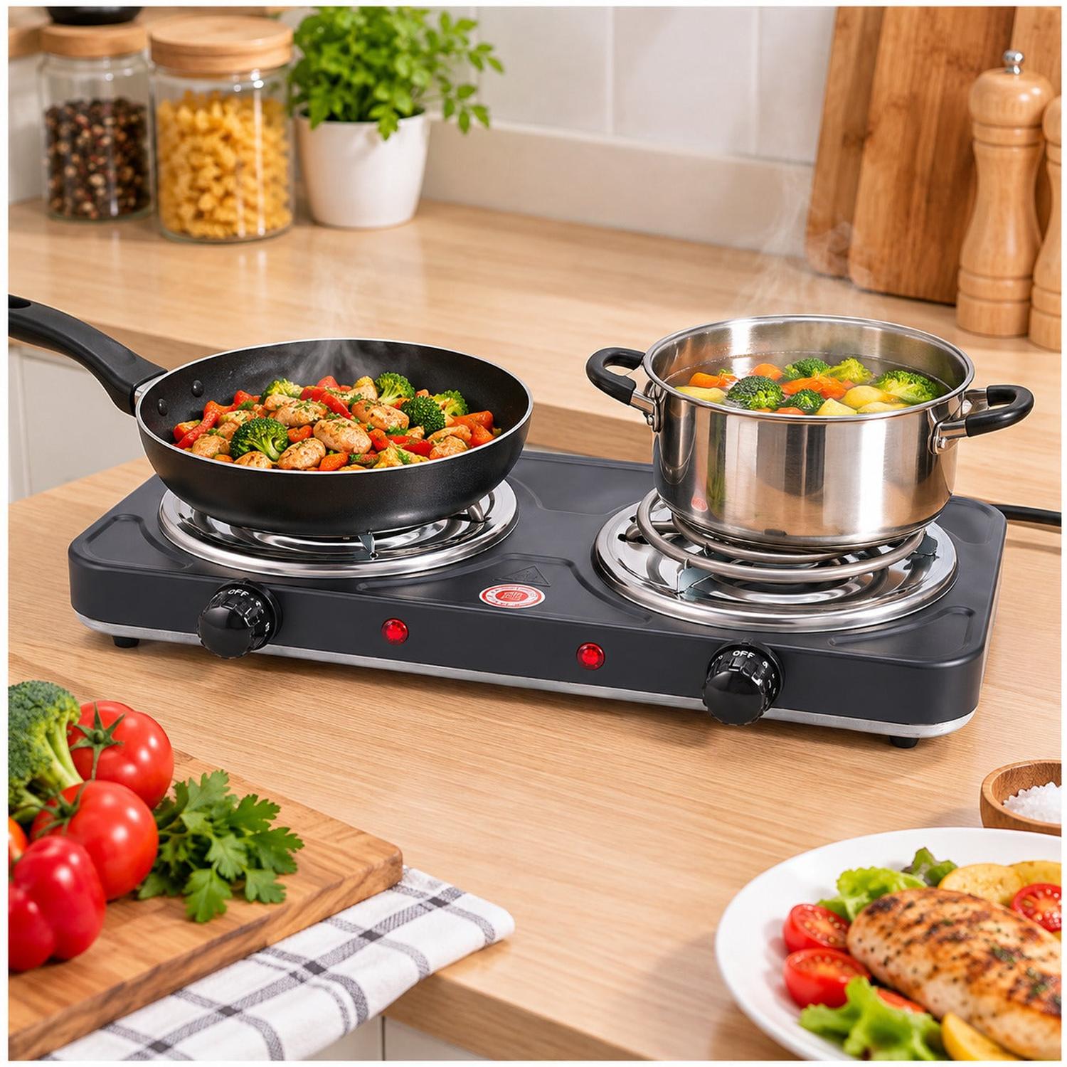 COCINA ELÉCTRICA NEGRA DOBLE HORNILLA 2000W PORTÁTIL 2 PLACAS TEMPERATURA REGULABLE - 3