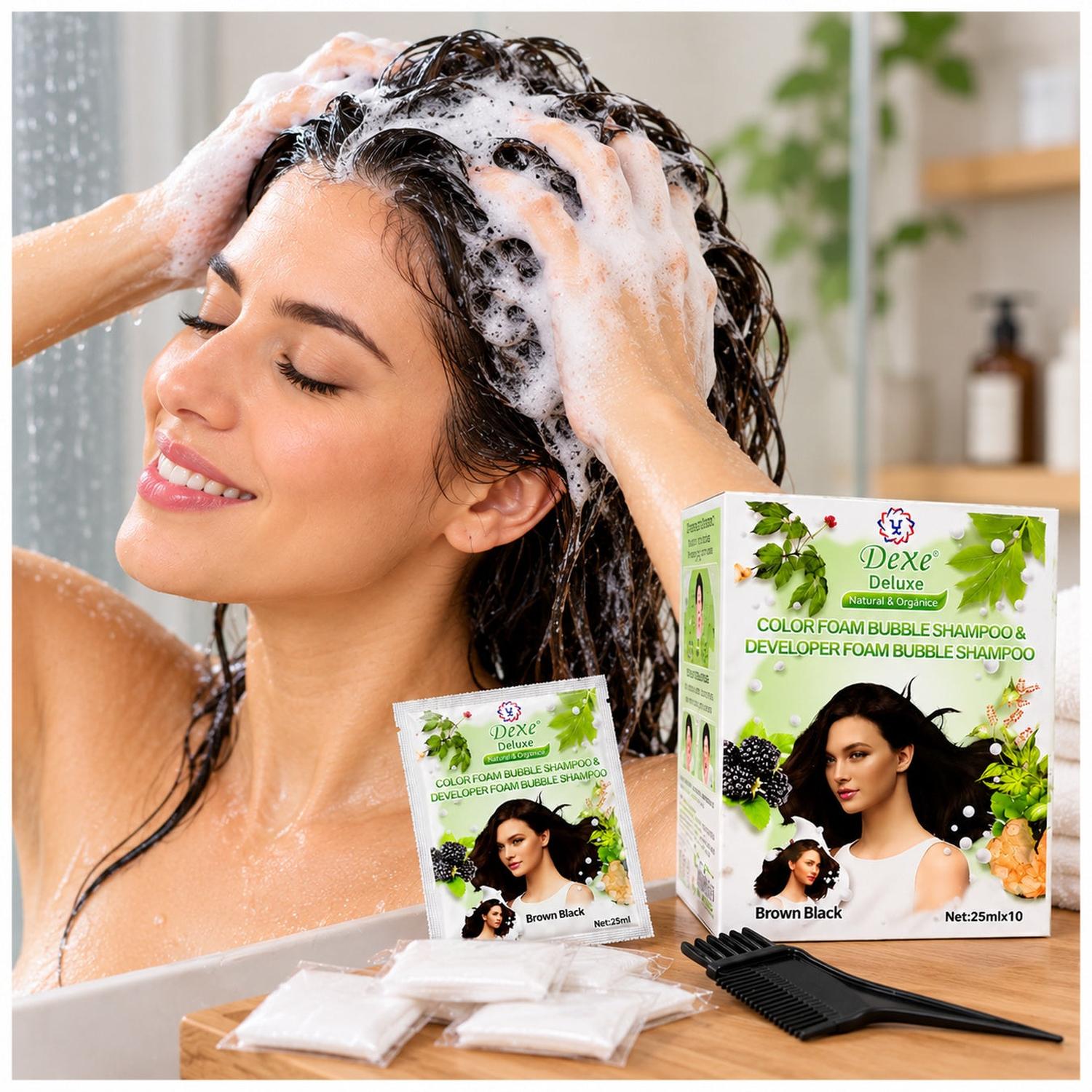 PACK X10 SACHETS SHAMPOO TINTE DEXE DELUXE NEGRO CASTAÑO CUBRE CANAS - 2