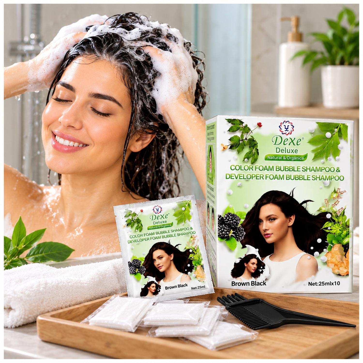 PACK X10 SACHETS SHAMPOO TINTE DEXE DELUXE NEGRO CASTAÑO CUBRE CANAS - 3