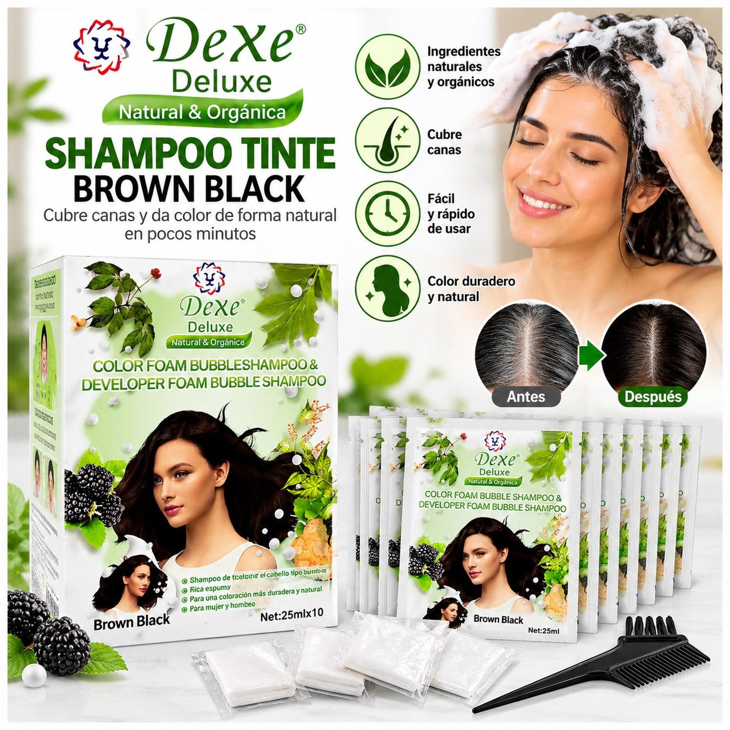 PACK X10 SACHETS SHAMPOO TINTE DEXE DELUXE NEGRO CASTAÑO CUBRE CANAS - 4