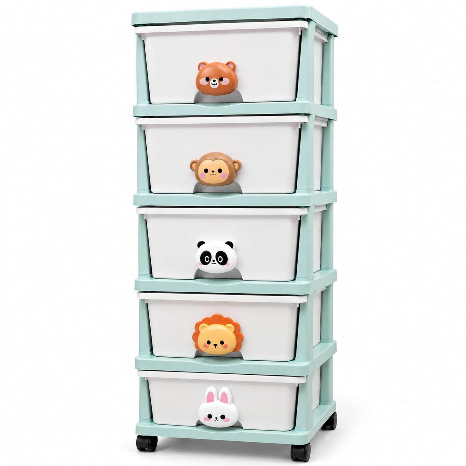 ORGANIZADOR INFANTIL DE 5 CAJONES CON RUEDAS Y DISEÑO DE ANIMALITOS 95X34X40CM - 1