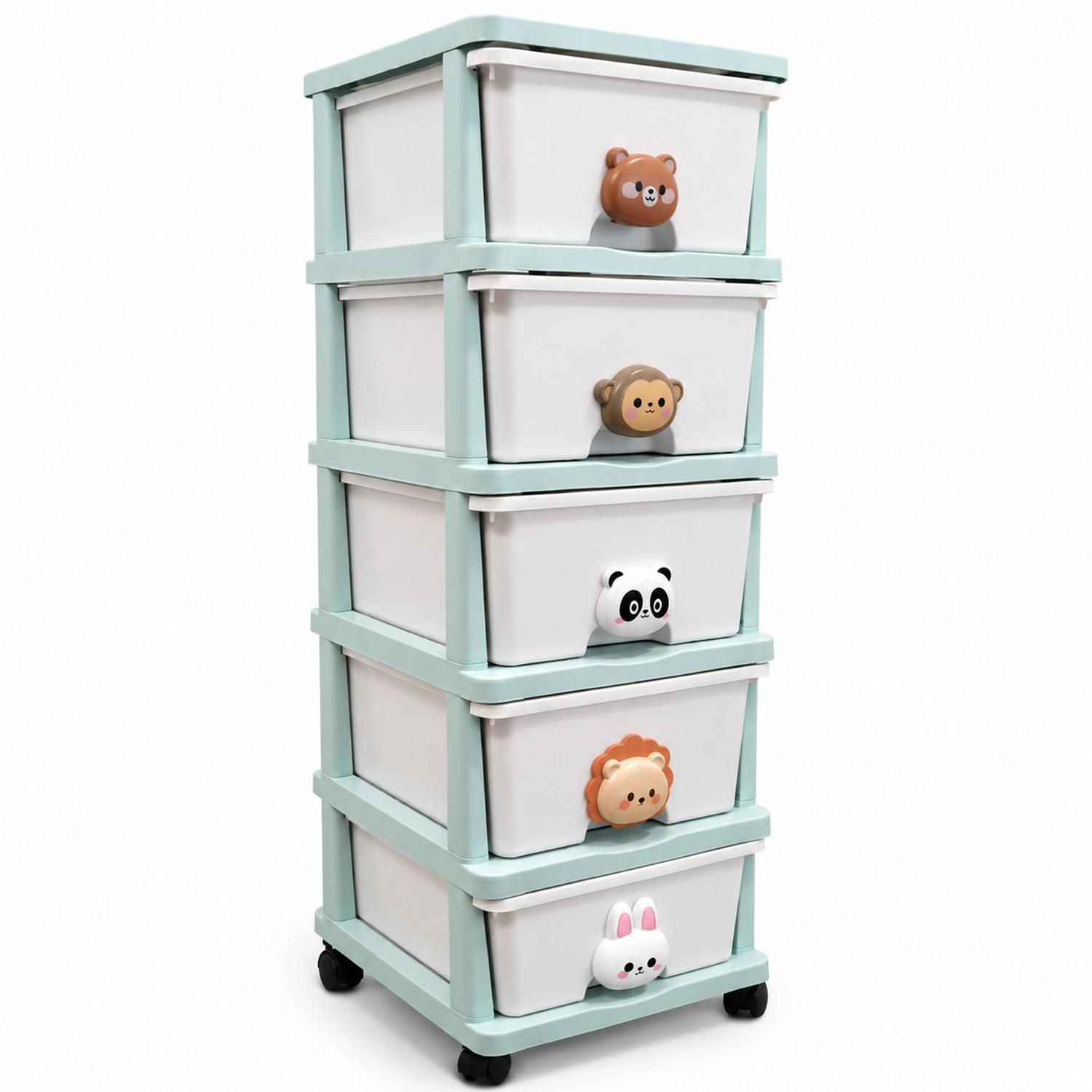 ORGANIZADOR INFANTIL DE 5 CAJONES CON RUEDAS Y DISEÑO DE ANIMALITOS 95X34X40CM - 5