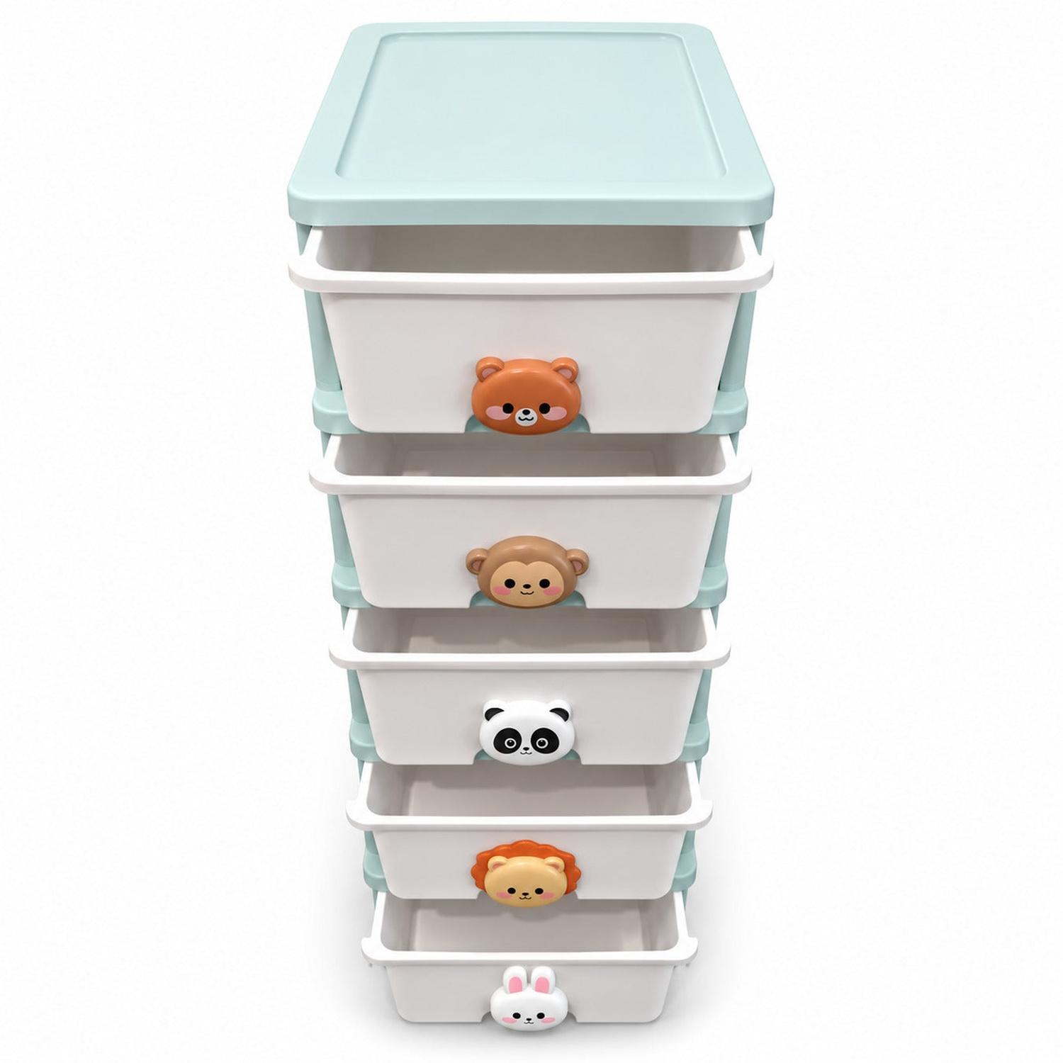 ORGANIZADOR INFANTIL DE 5 CAJONES CON RUEDAS Y DISEÑO DE ANIMALITOS 95X34X40CM - 6