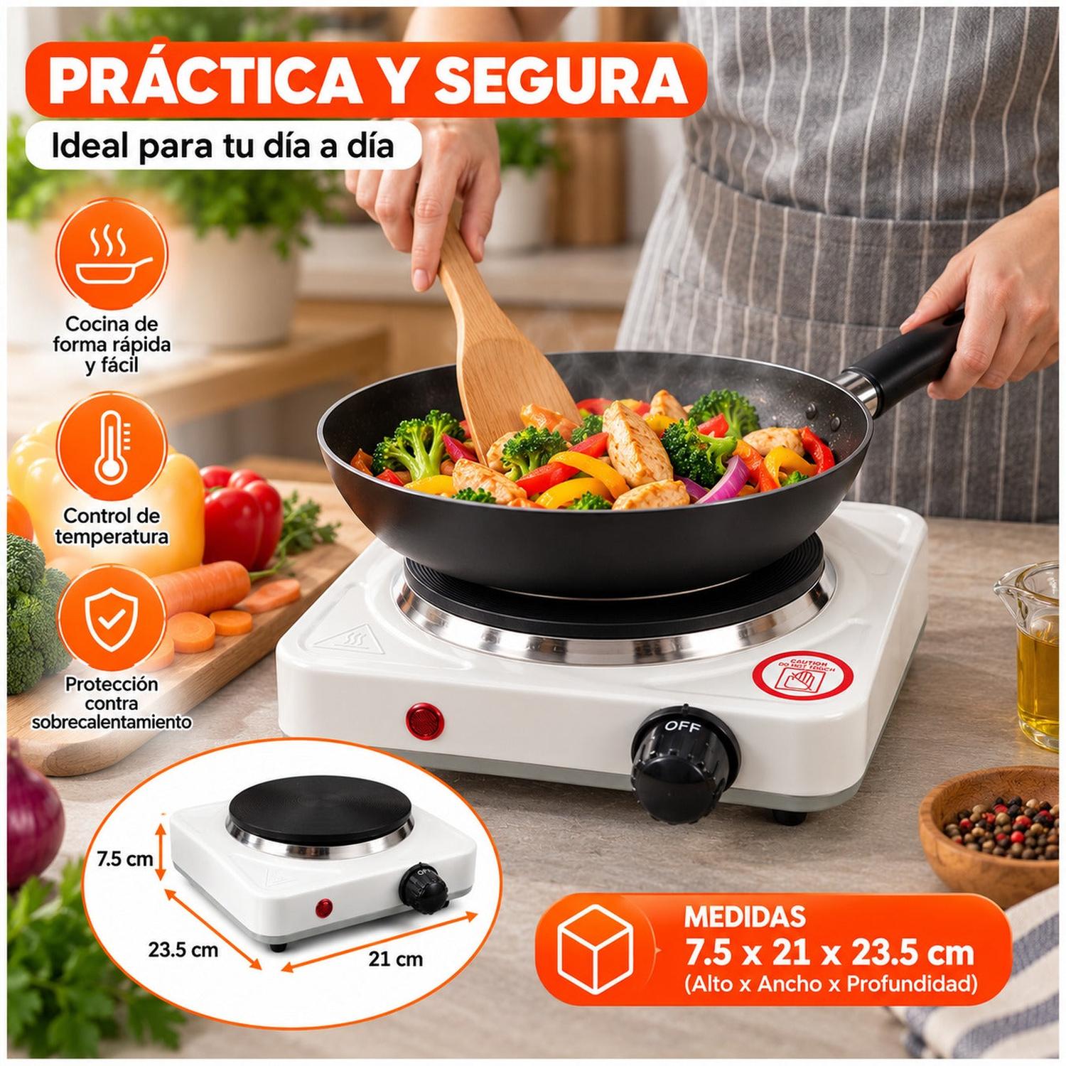 COCINA ELÉCTRICA BLANCA PORTÁTIL DE 1 HORNILLA 1000W CON TERMOSTATO REGULABLE - 2