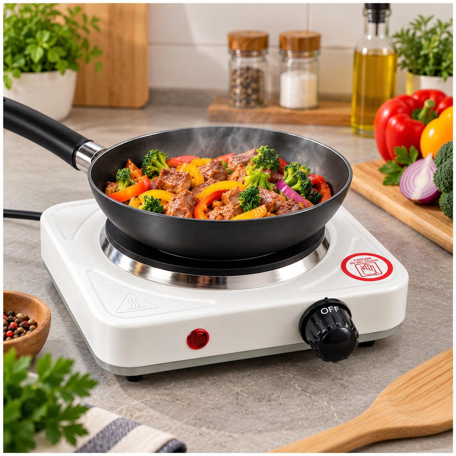 COCINA ELÉCTRICA BLANCA PORTÁTIL DE 1 HORNILLA 1000W CON TERMOSTATO REGULABLE - 3