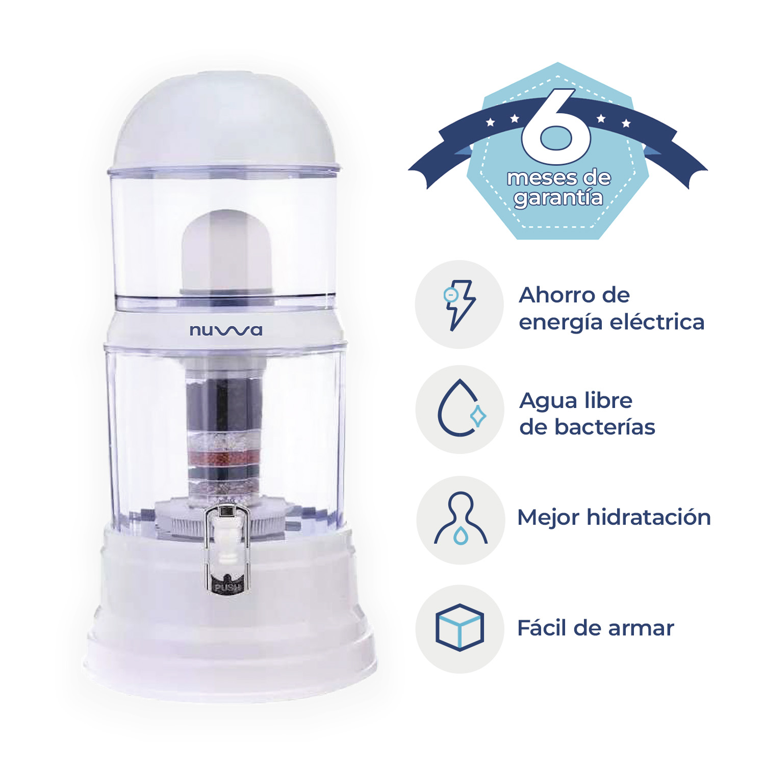 FILTRO NUWA 14 LITROS PURIFICADOR AGUA BIDÓN MINERALIZADOR BLANCO BLANCO - 2