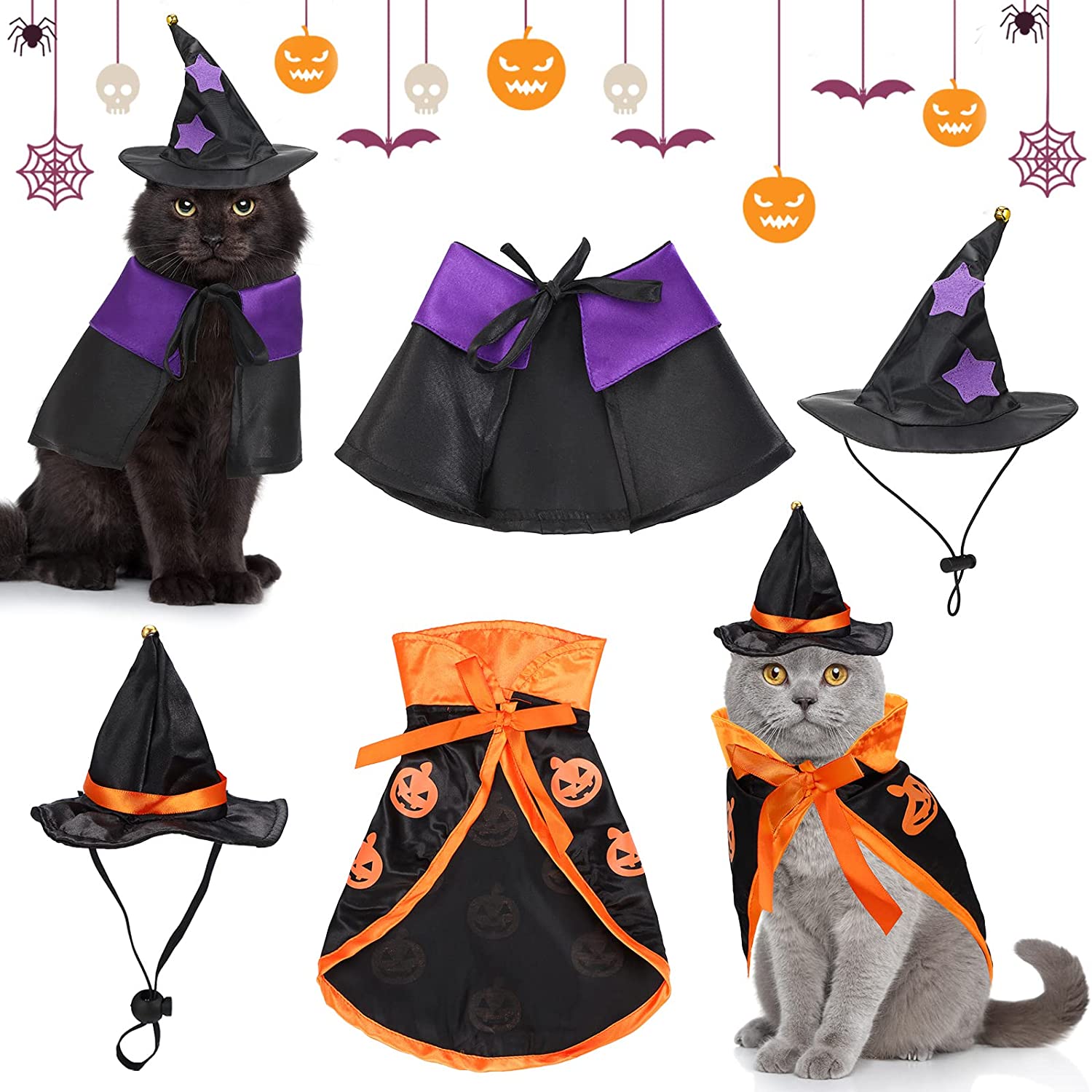 Disfraz De Mago Y Calabaza Para Niños – Capa Con Estrellas, Gorro, Antifaz Y Bolsa Para Caramelos De Halloween