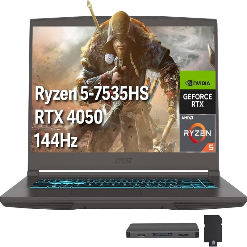 LAPTOP GAMING MSI THIN A15 RYZEN 5 7535HS 512GB SSD 8GB RAM 15.6'' 144HZ RTX 4050 BLACK - 1