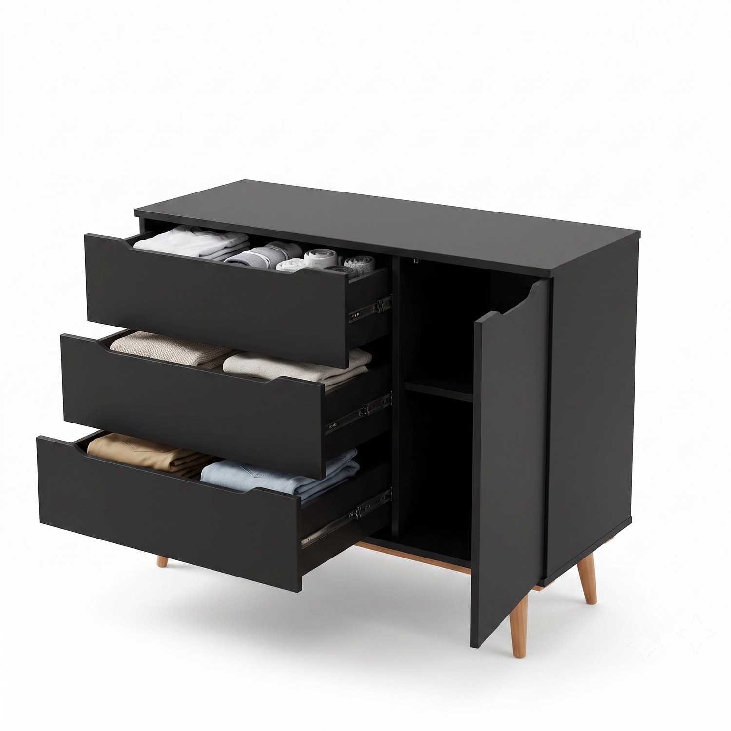 COMODA R&R MUEBLES RUFINA MULTIUSOS MODERNA 3 CAJONES NEGRO + 1 PUERTA RUFINO BLACK - 2