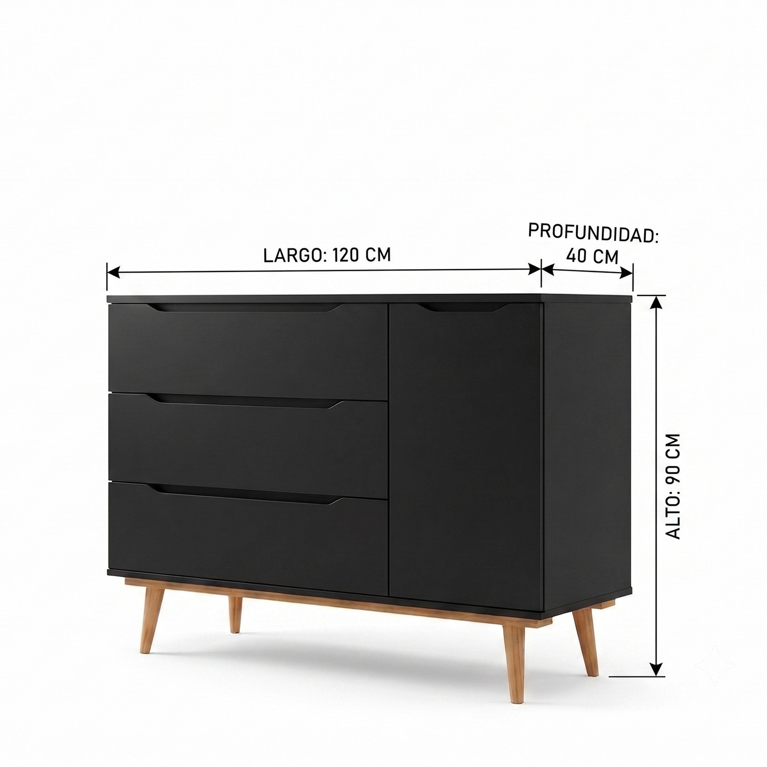 COMODA R&R MUEBLES RUFINA MULTIUSOS MODERNA 3 CAJONES NEGRO + 1 PUERTA RUFINO BLACK - 3