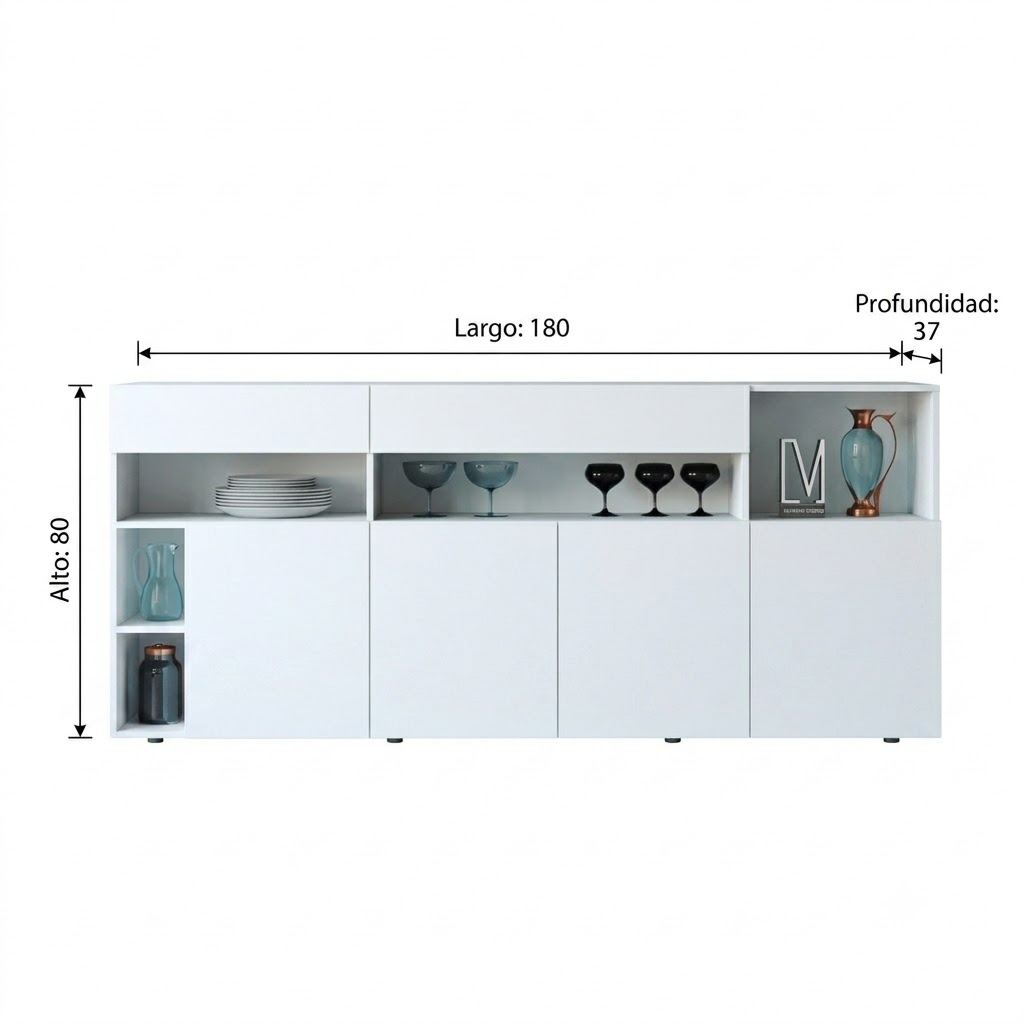 APARADOR R&R MUEBLES RRC-248 MELAMINA DE 18 MM. 4 PUERTAS 2 CAJONES MODERNO ELEGANTE TOKIO - 3