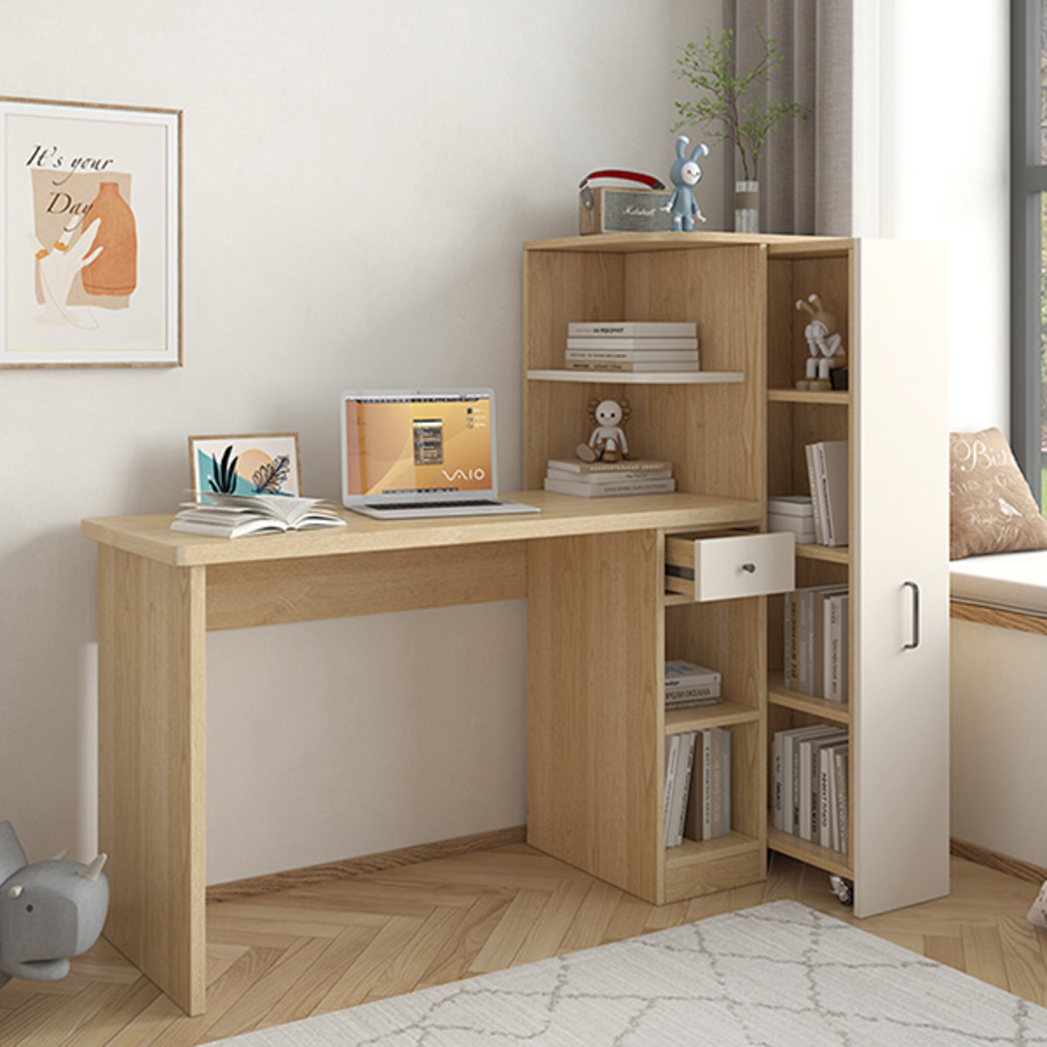 Scrivania DAN Con Ripiani | IDMarket | Finitura Nero E Faggio | Design Moderno E Funzionale
