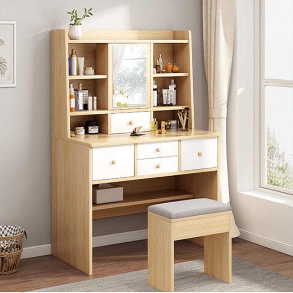 TOCADOR MÁS SILLA MODERNO ARIANA DUNA/BLANCO RYR MUEBLES - 1