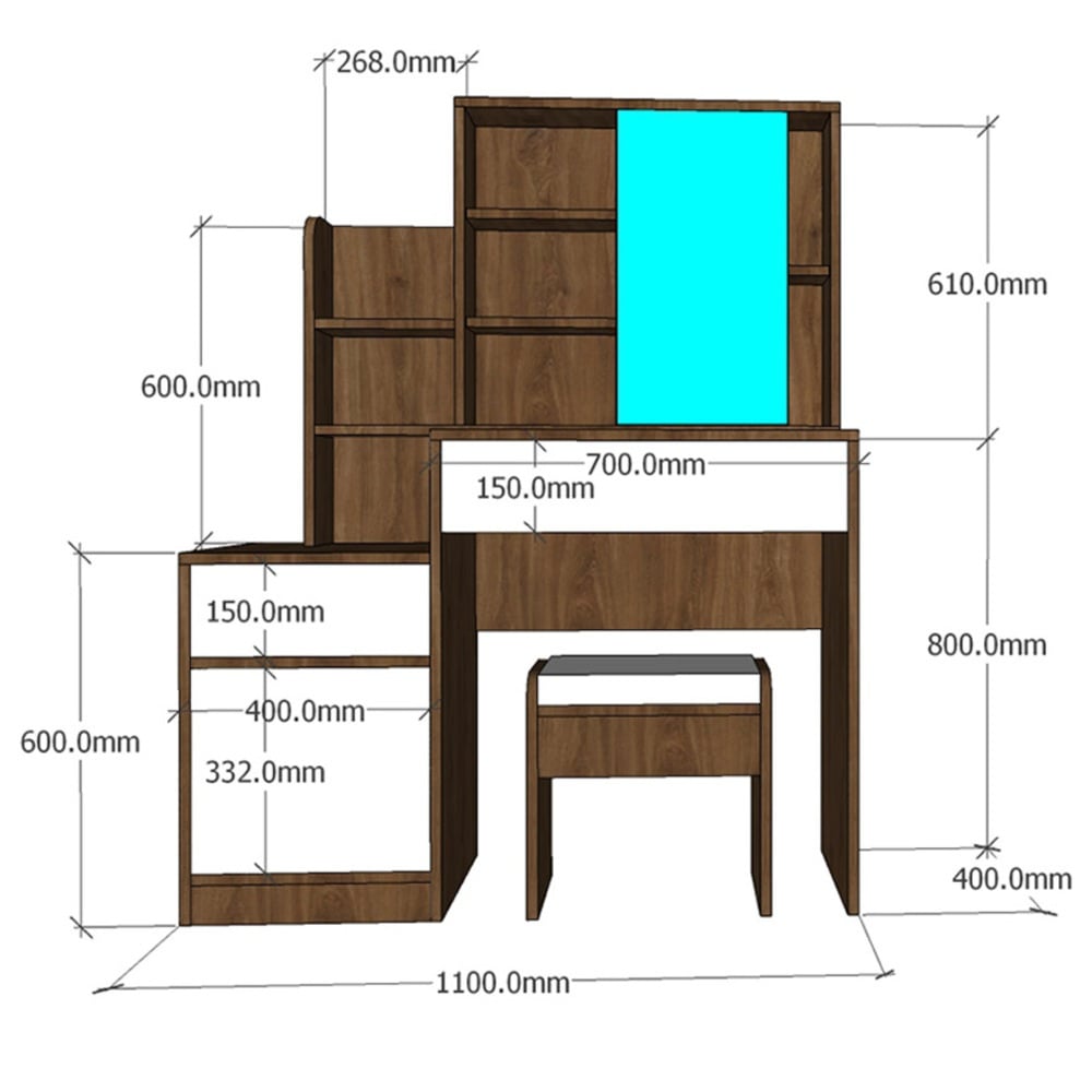 TOCADOR MÁS SILLA MODERNO FLOETTE 2 CAJONES 1 PUERTA RYR MUEBLES - 4