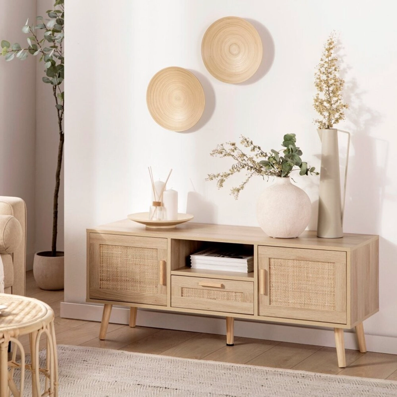 MESA PARA TV CON RATÁN MONTANA 120 CM ROVERE RYR MUEBLES - 1