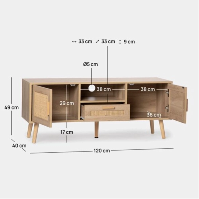 MESA PARA TV CON RATÁN MONTANA 120 CM ROVERE RYR MUEBLES - 4