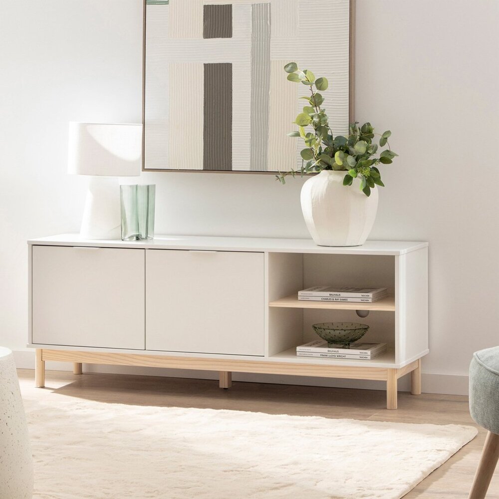 MESA PARA TV MODERNO LUU 2 PUERTAS 140 CM BLANCO RYR MUEBLES - 1